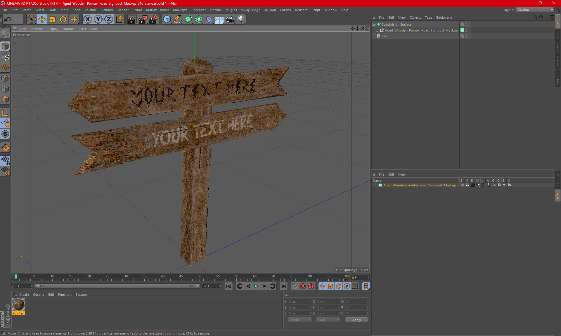3D model Aged Wooden Pointer Road Signpost Mockup