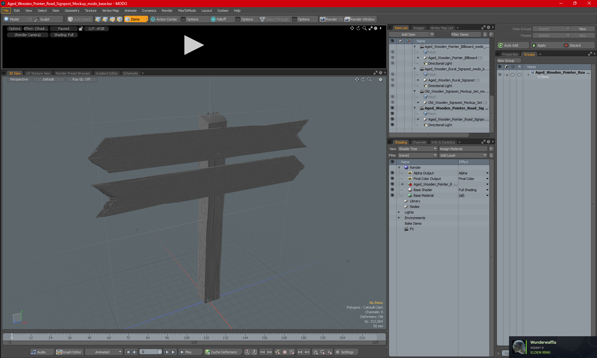 3D model Aged Wooden Pointer Road Signpost Mockup