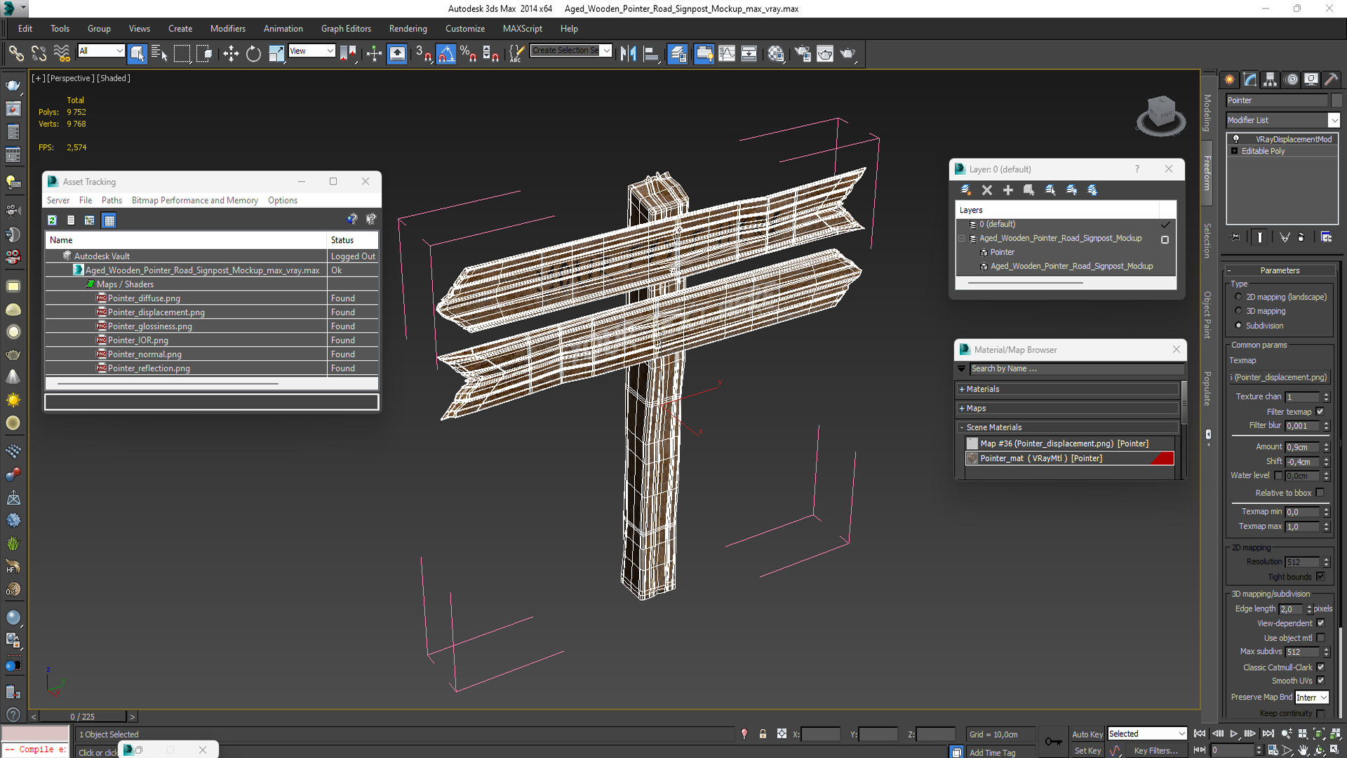 3D model Aged Wooden Pointer Road Signpost Mockup