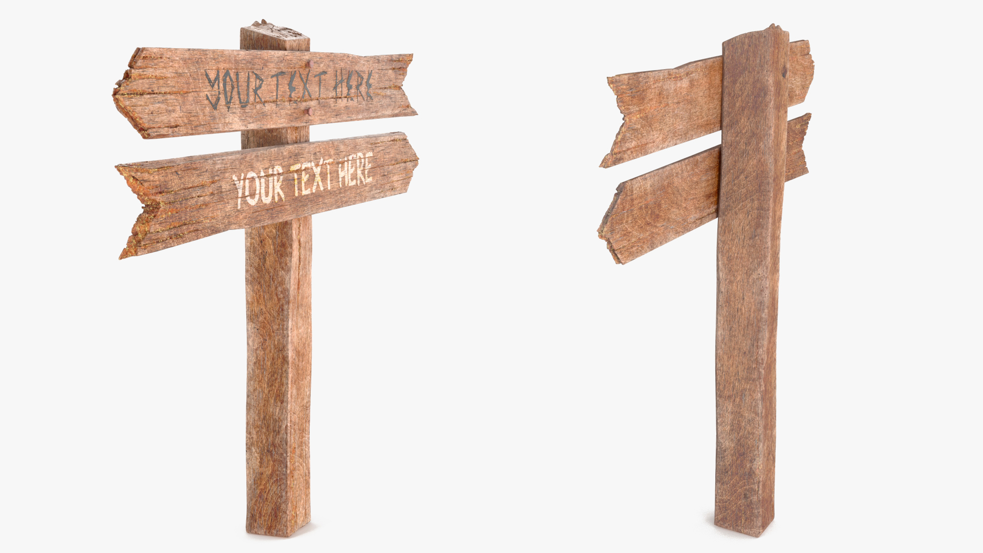 3D model Aged Wooden Pointer Road Signpost Mockup