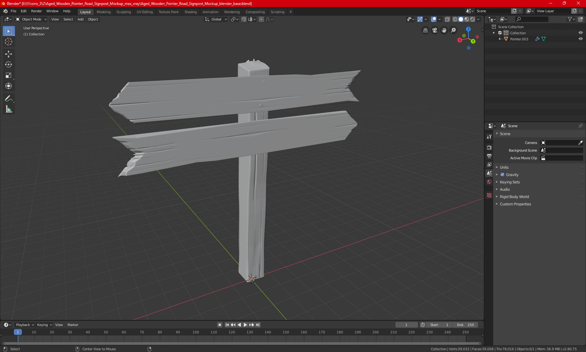 3D model Aged Wooden Pointer Road Signpost Mockup