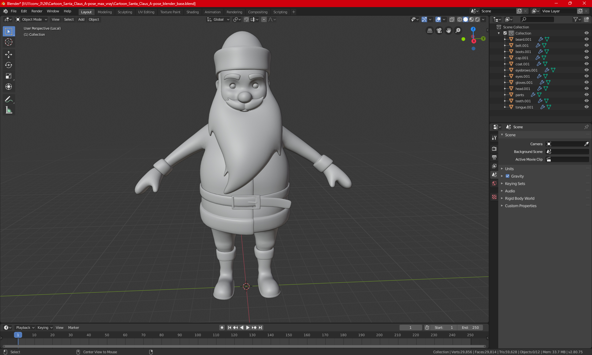 3D Cartoon Santa Claus A-pose