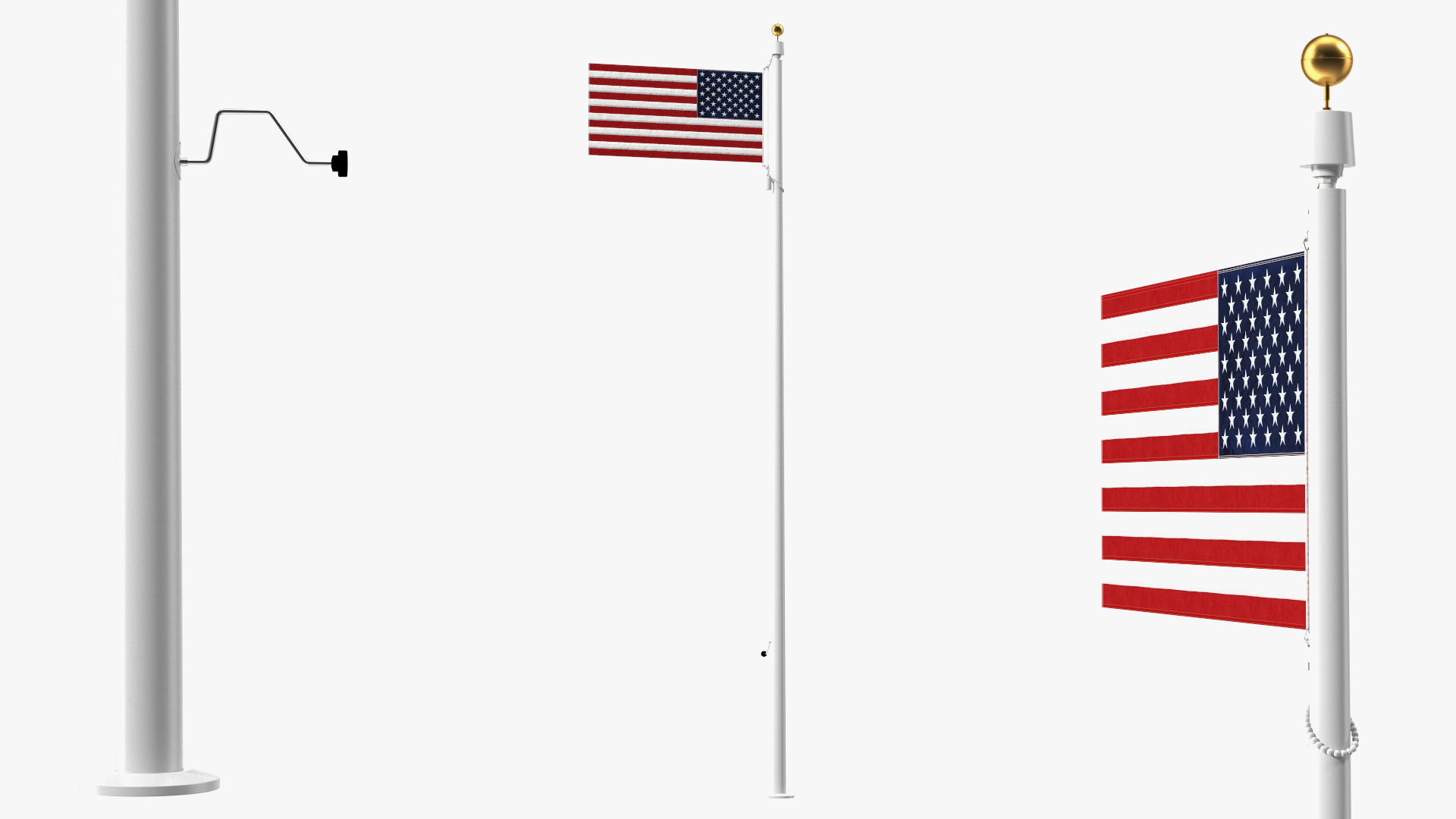 3D model Flagpole White Powder with USA Flag