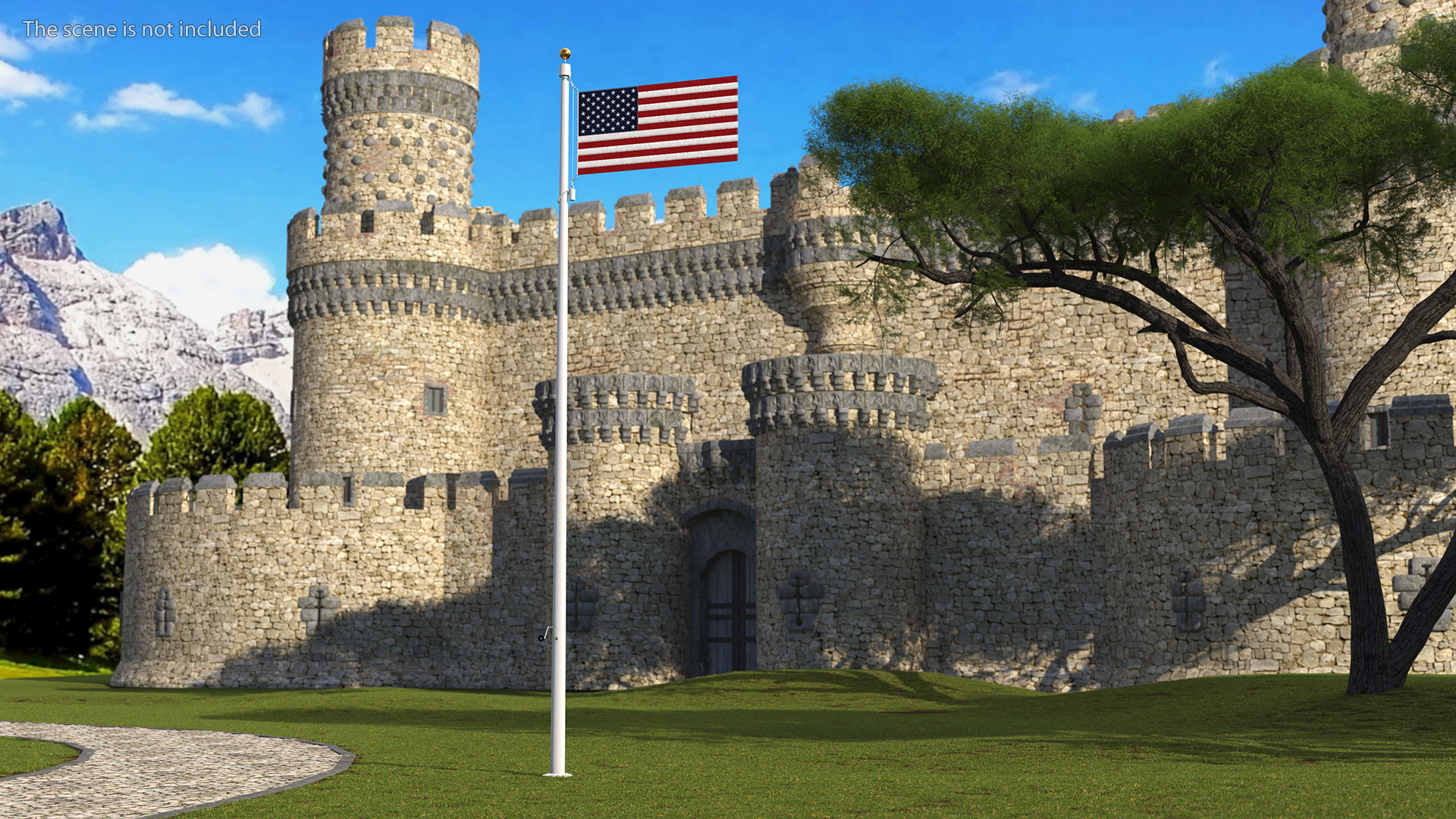 3D model Flagpole White Powder with USA Flag