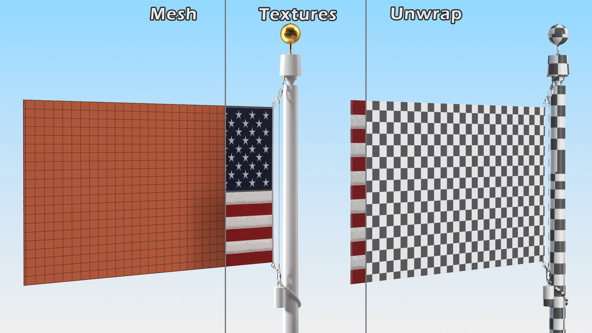 3D model Flagpole White Powder with USA Flag