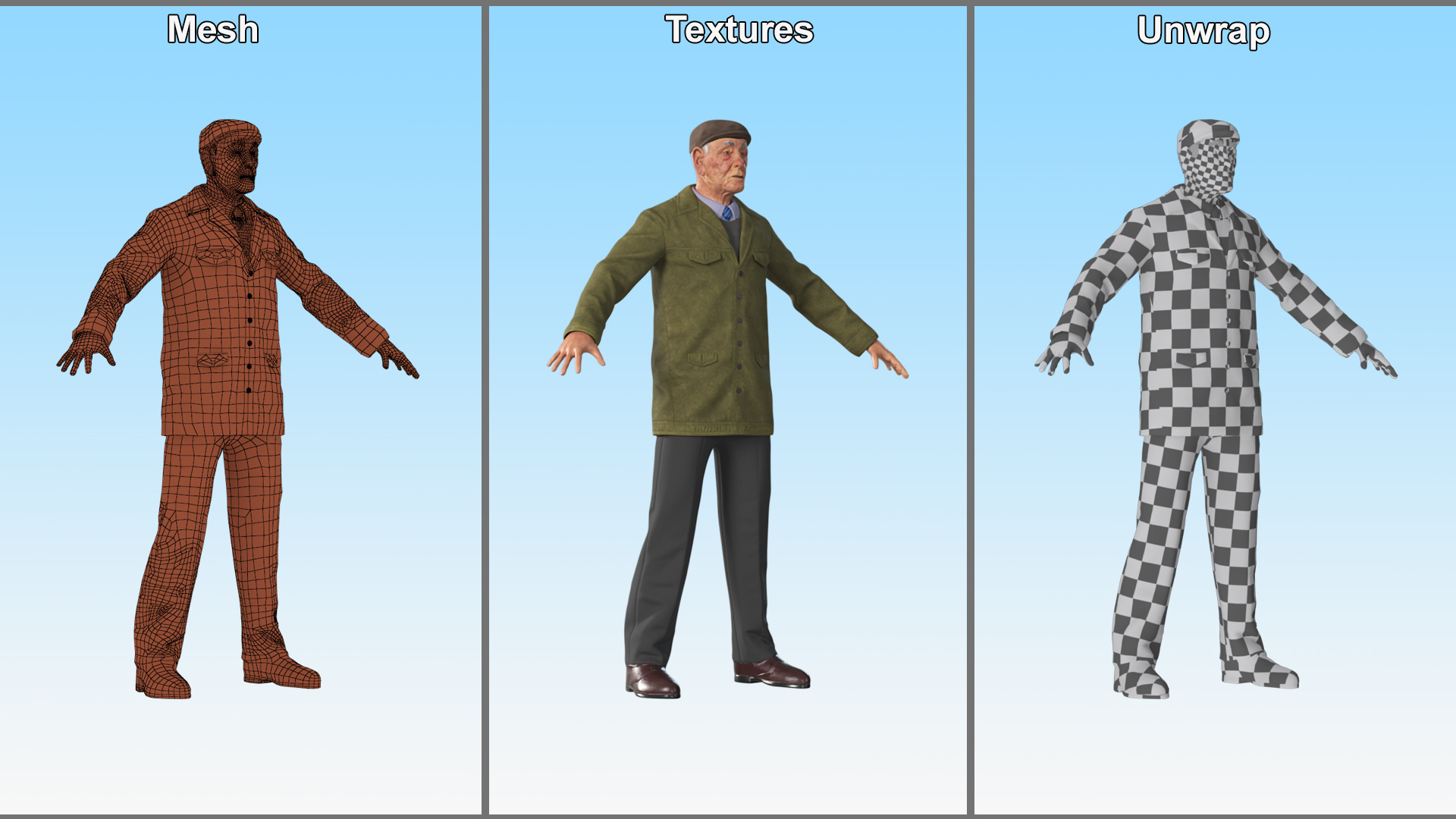 Old Man A-Pose 3D model