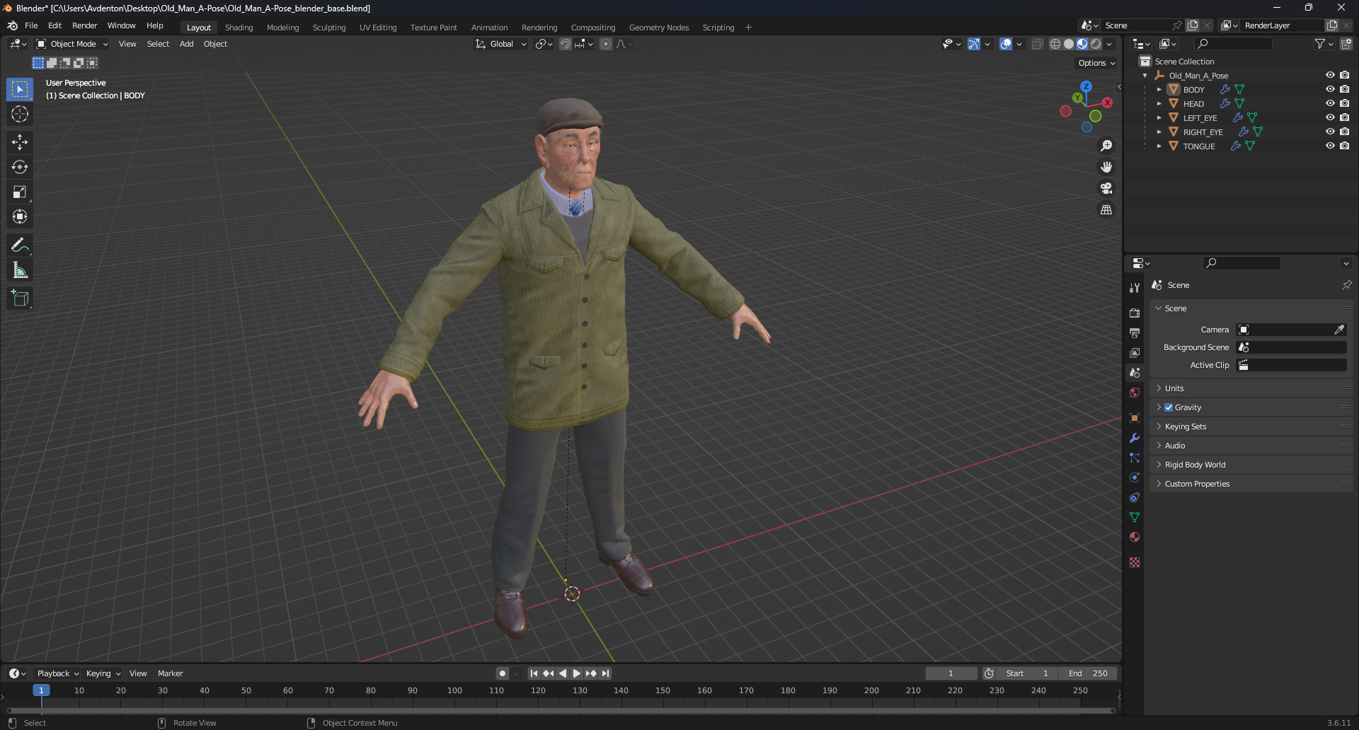 Old Man A-Pose 3D model