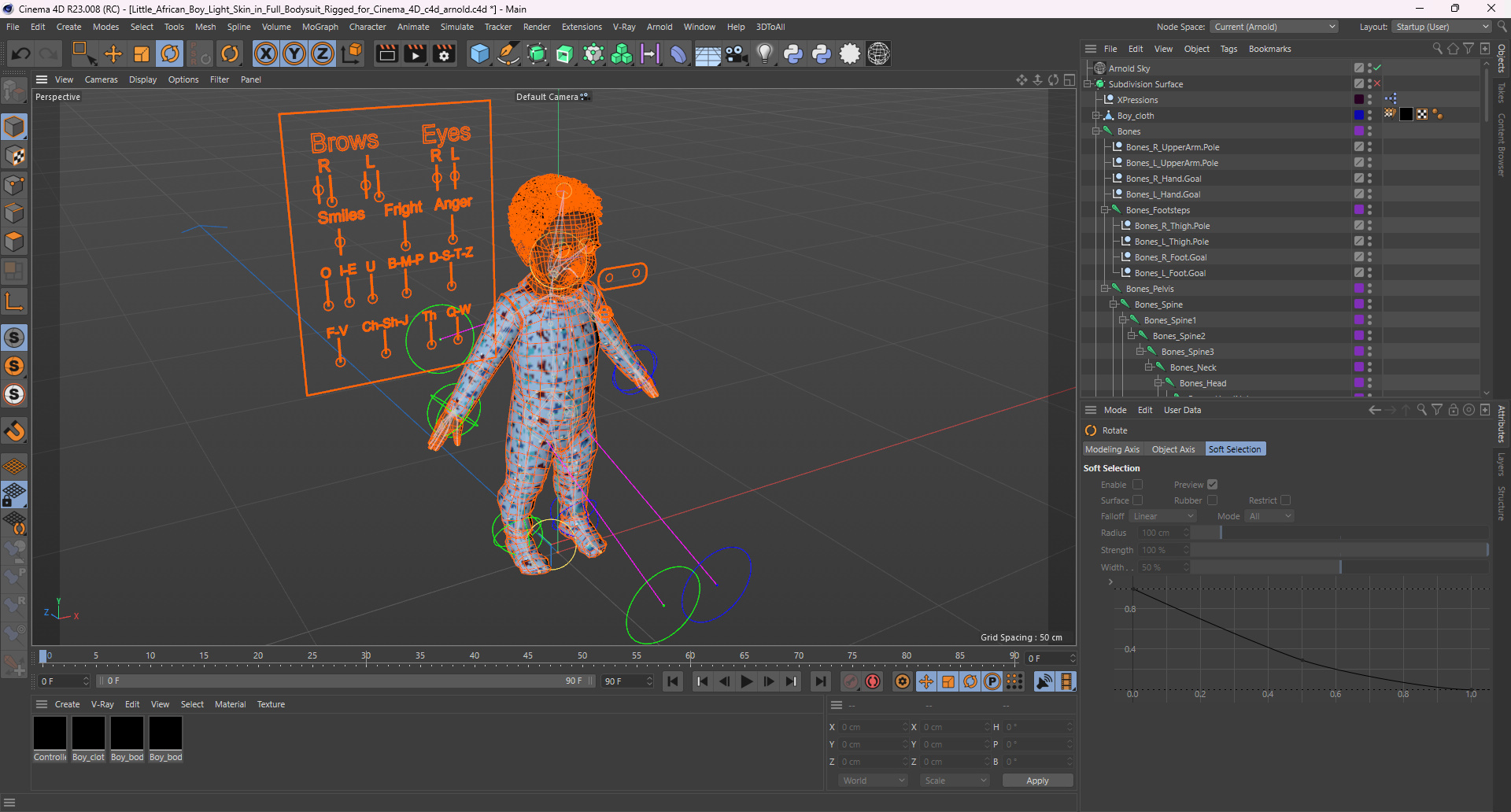 Little African Boy Light Skin in Full Bodysuit Rigged for Cinema 4D 3D
