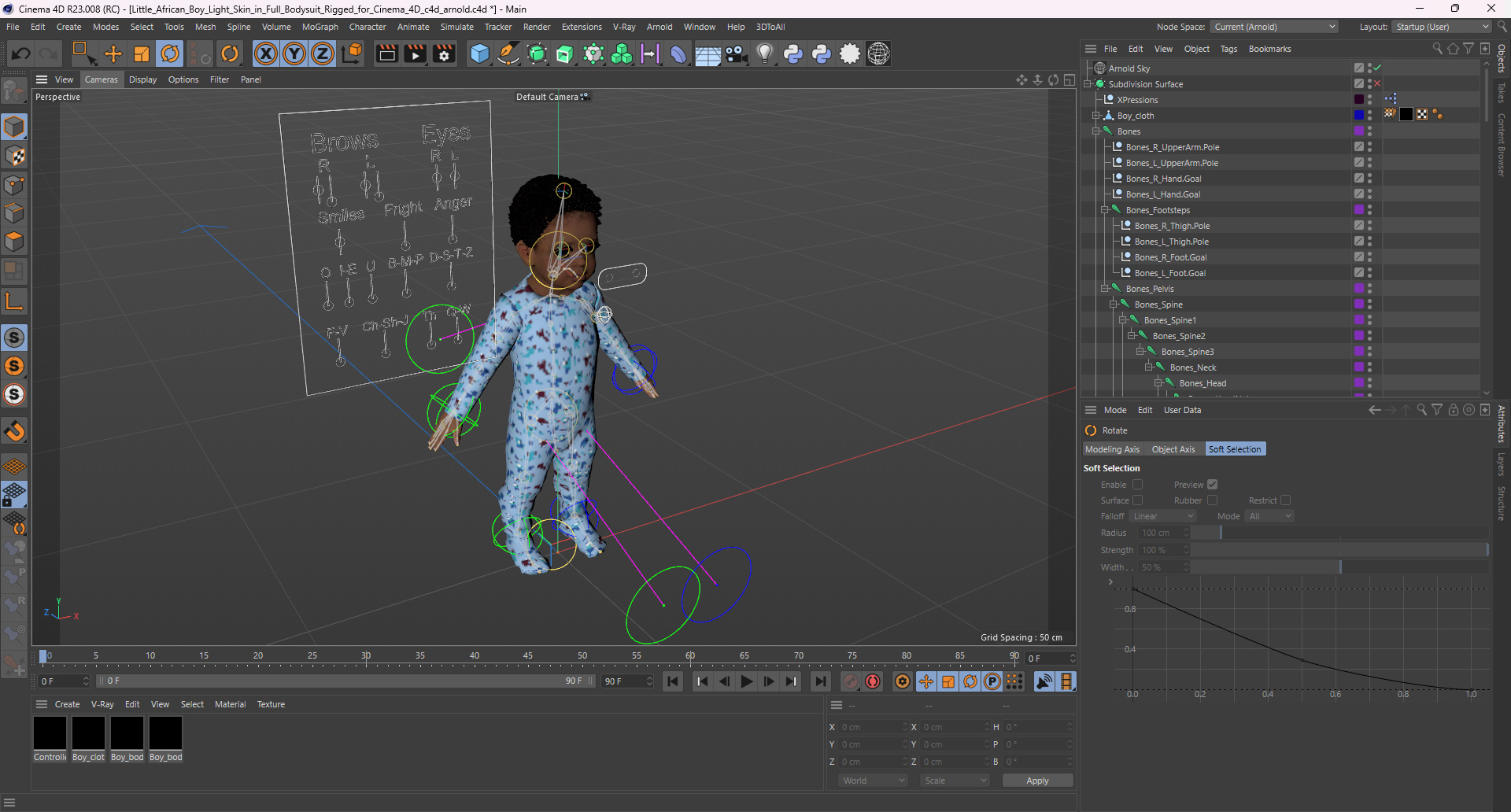 Little African Boy Light Skin in Full Bodysuit Rigged for Cinema 4D 3D