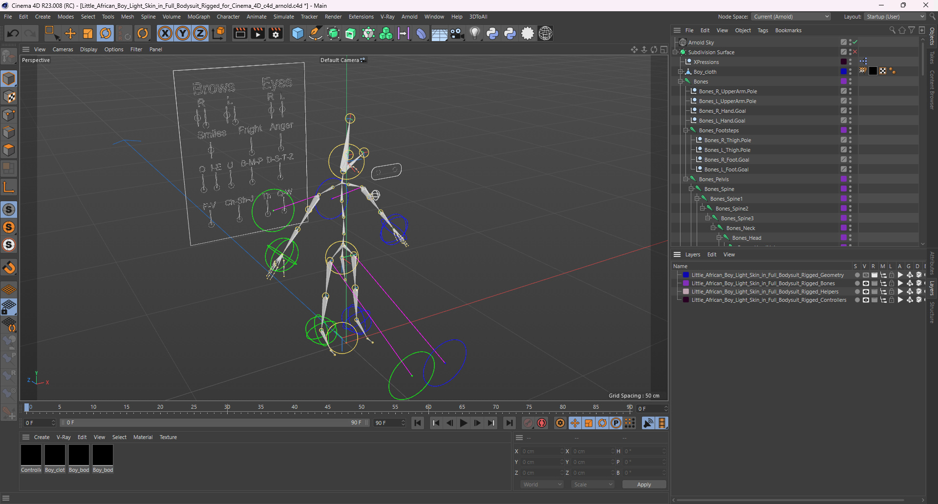Little African Boy Light Skin in Full Bodysuit Rigged for Cinema 4D 3D