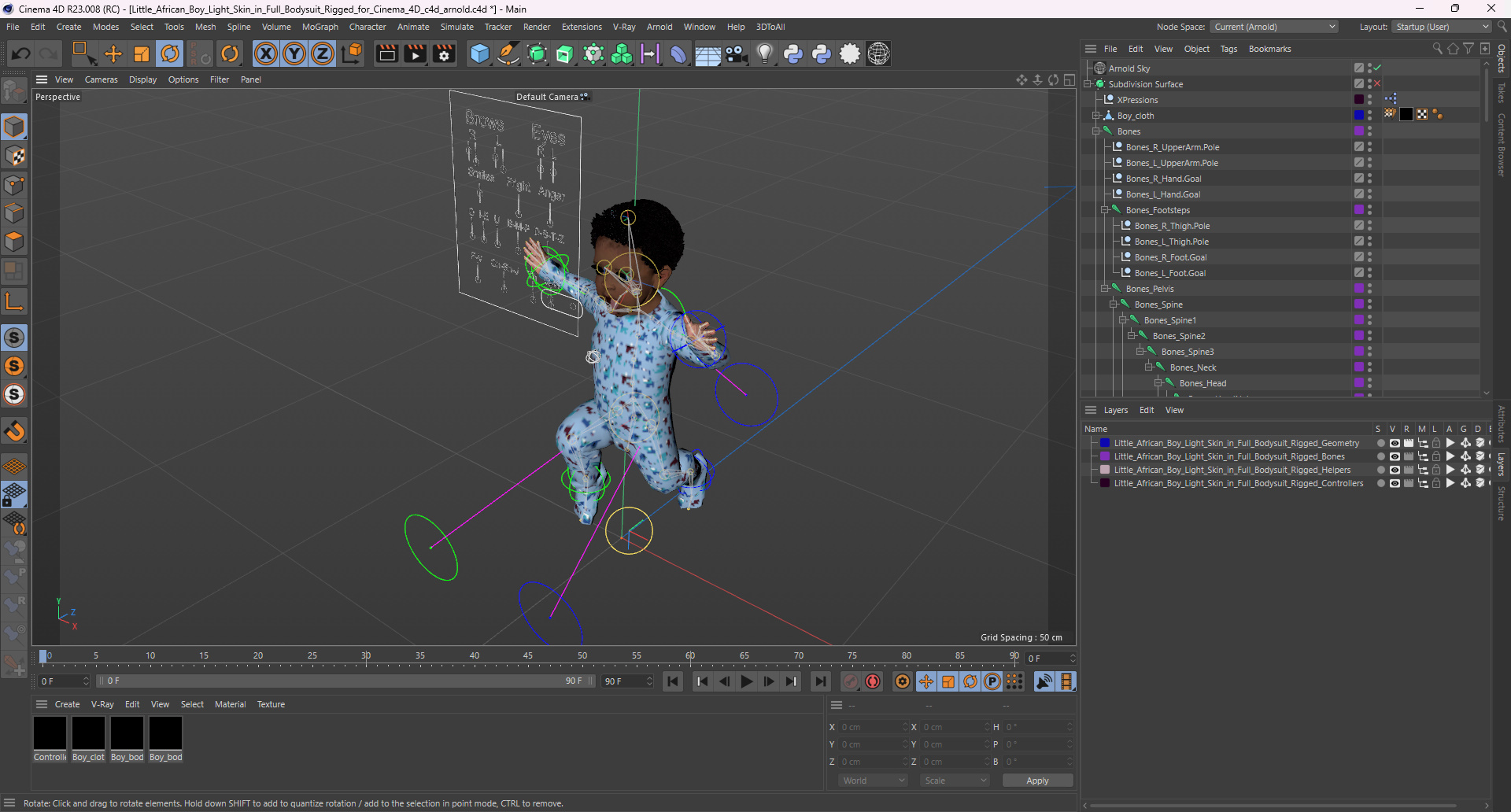 Little African Boy Light Skin in Full Bodysuit Rigged for Cinema 4D 3D