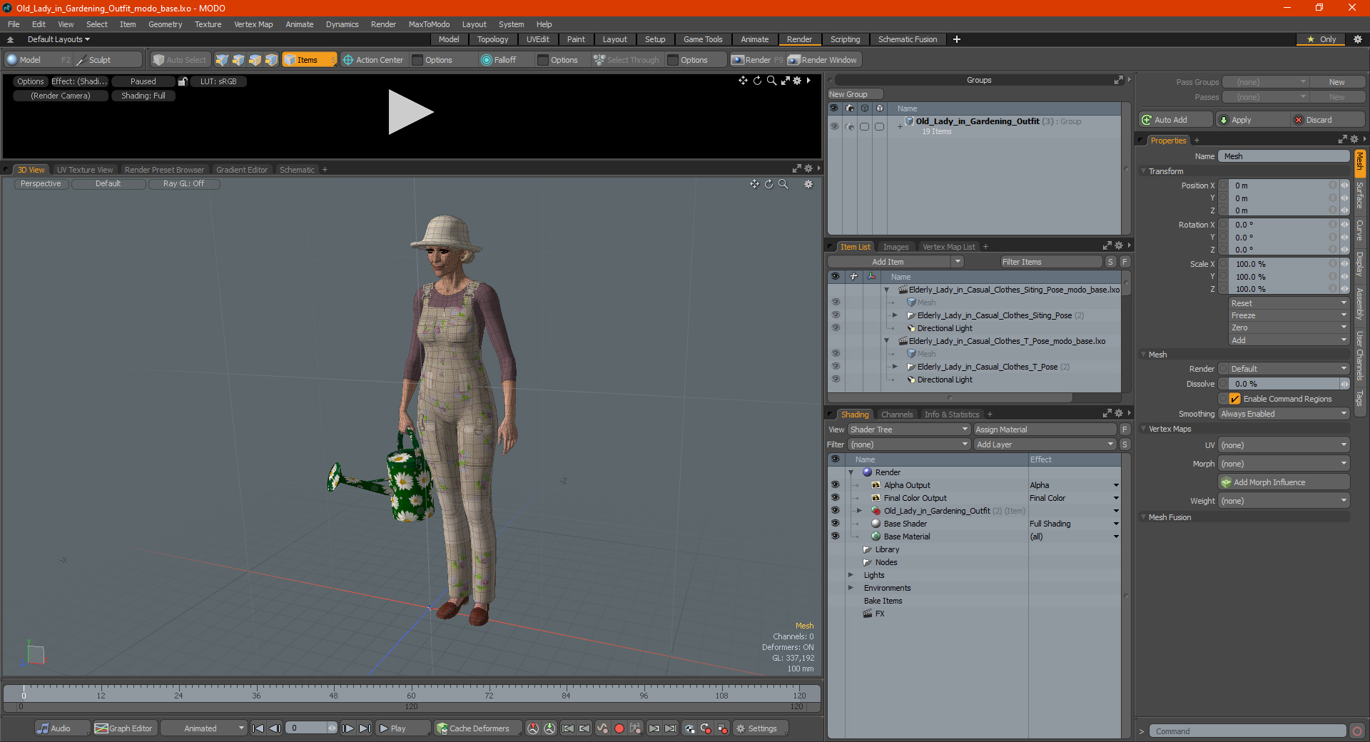 3D Old Lady in Gardening Outfit model