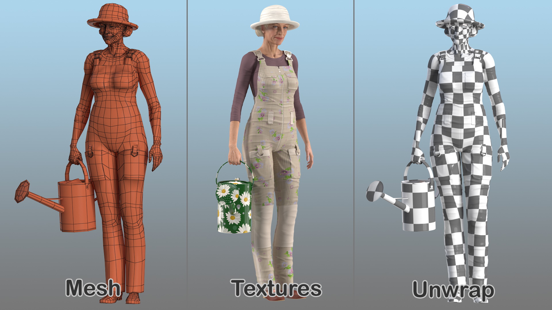 3D Old Lady in Gardening Outfit model