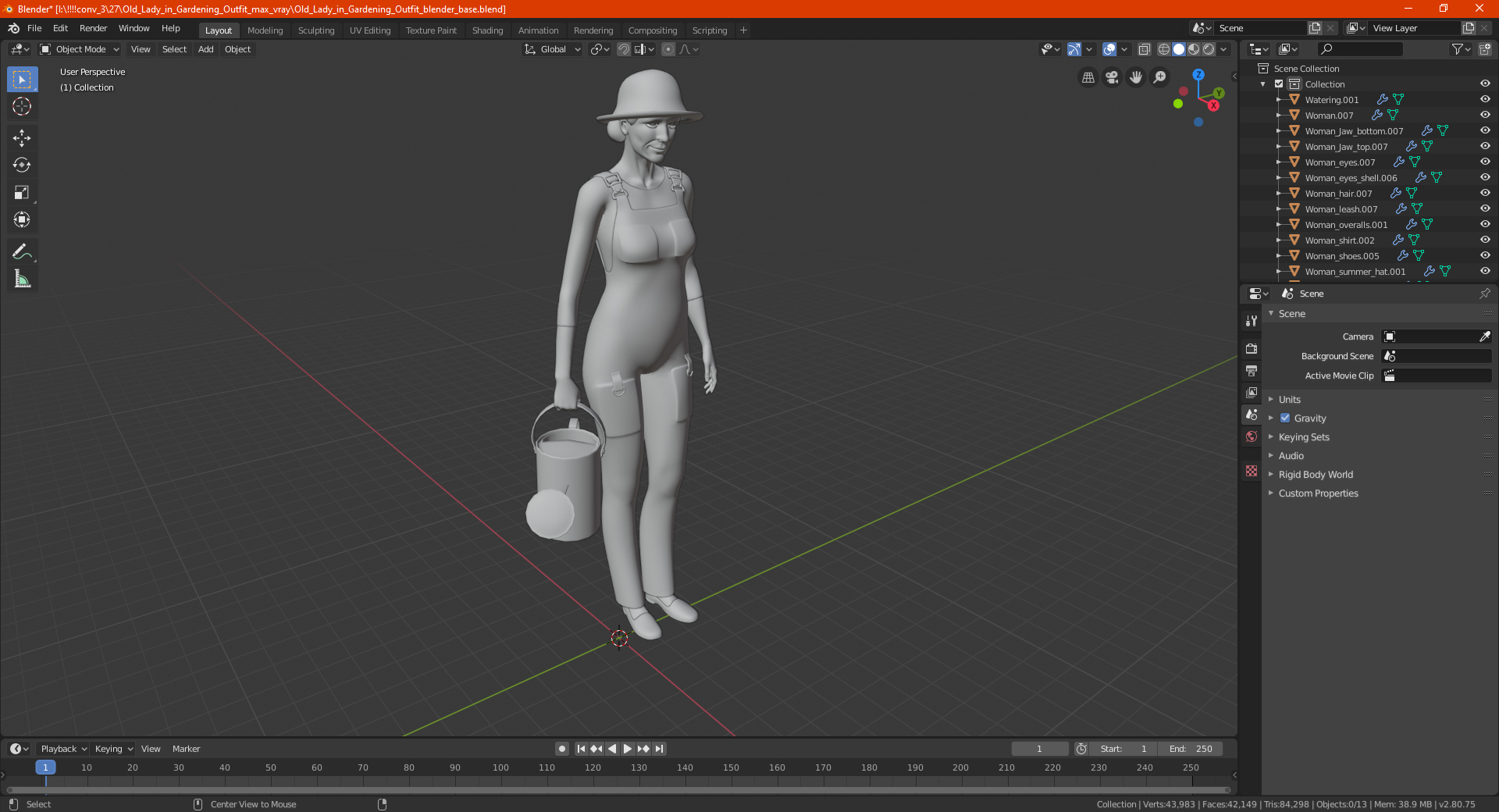 3D Old Lady in Gardening Outfit model