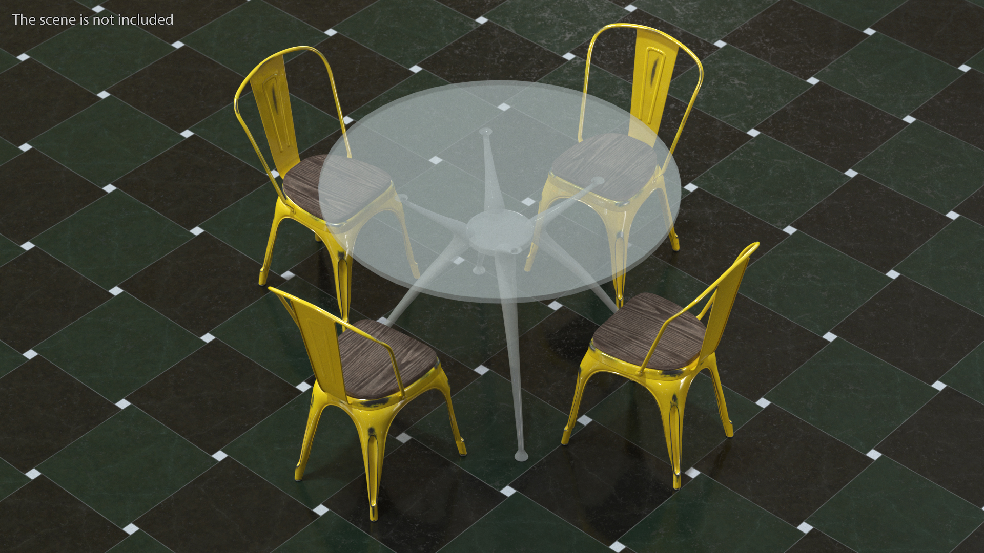 Yellow Stackable Chair Wooden Seat 3D model