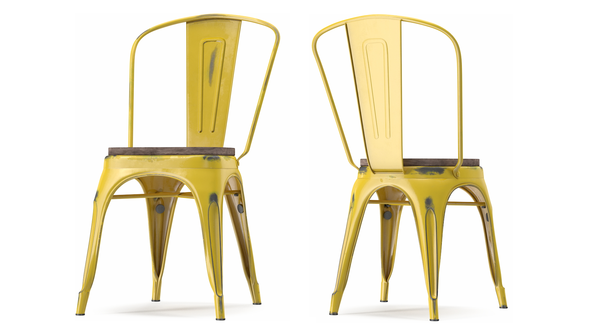 Yellow Stackable Chair Wooden Seat 3D model