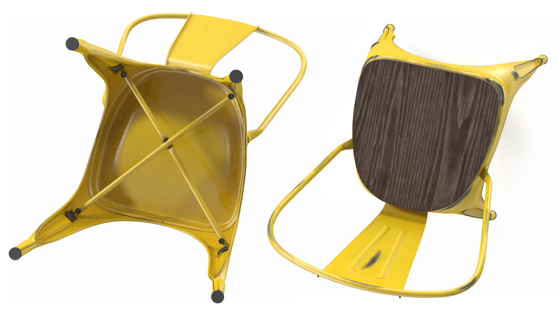 Yellow Stackable Chair Wooden Seat 3D model