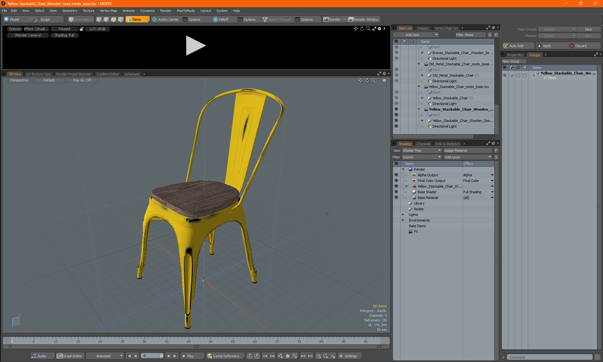 Yellow Stackable Chair Wooden Seat 3D model