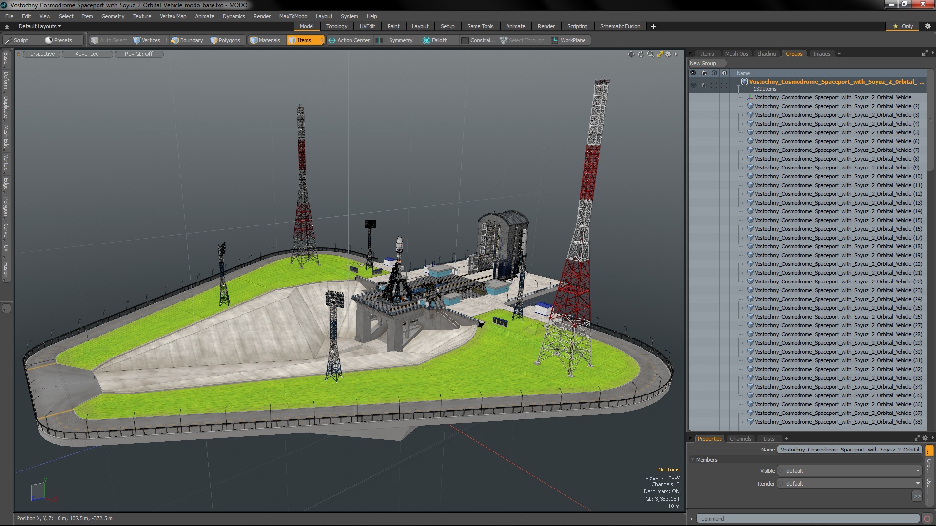 Vostochny Cosmodrome Spaceport with Soyuz 2 Orbital Vehicle 3D model