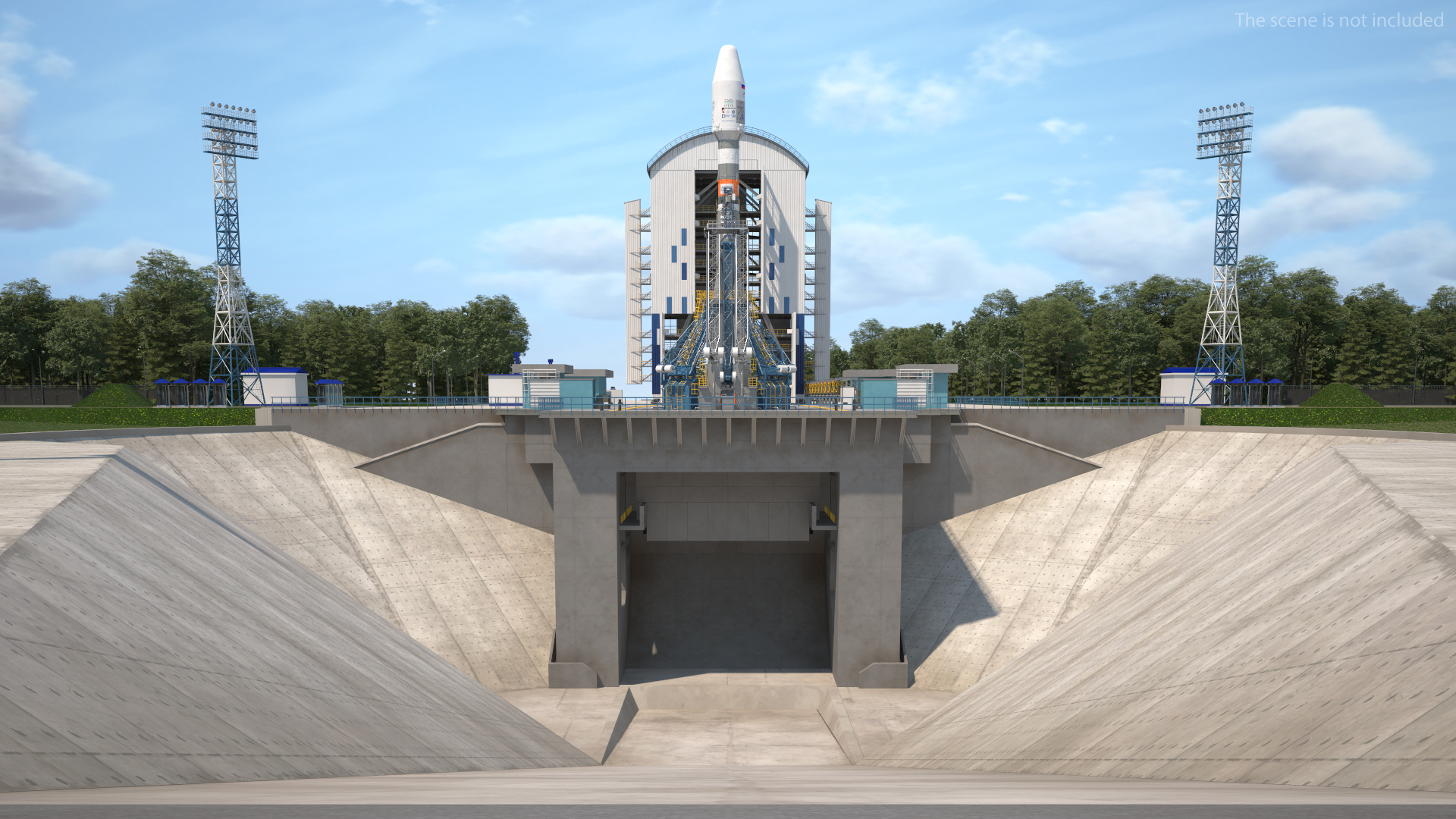 Vostochny Cosmodrome Spaceport with Soyuz 2 Orbital Vehicle 3D model