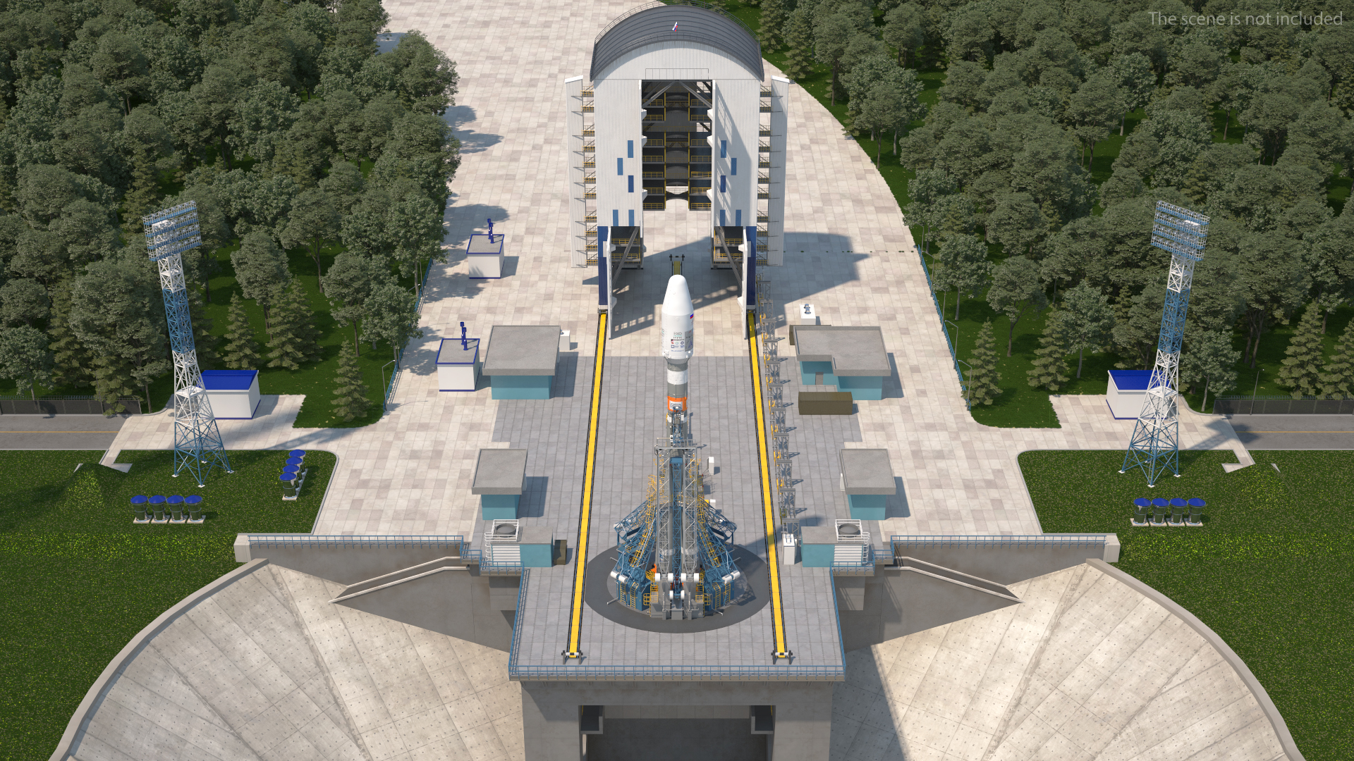 Vostochny Cosmodrome Spaceport with Soyuz 2 Orbital Vehicle 3D model