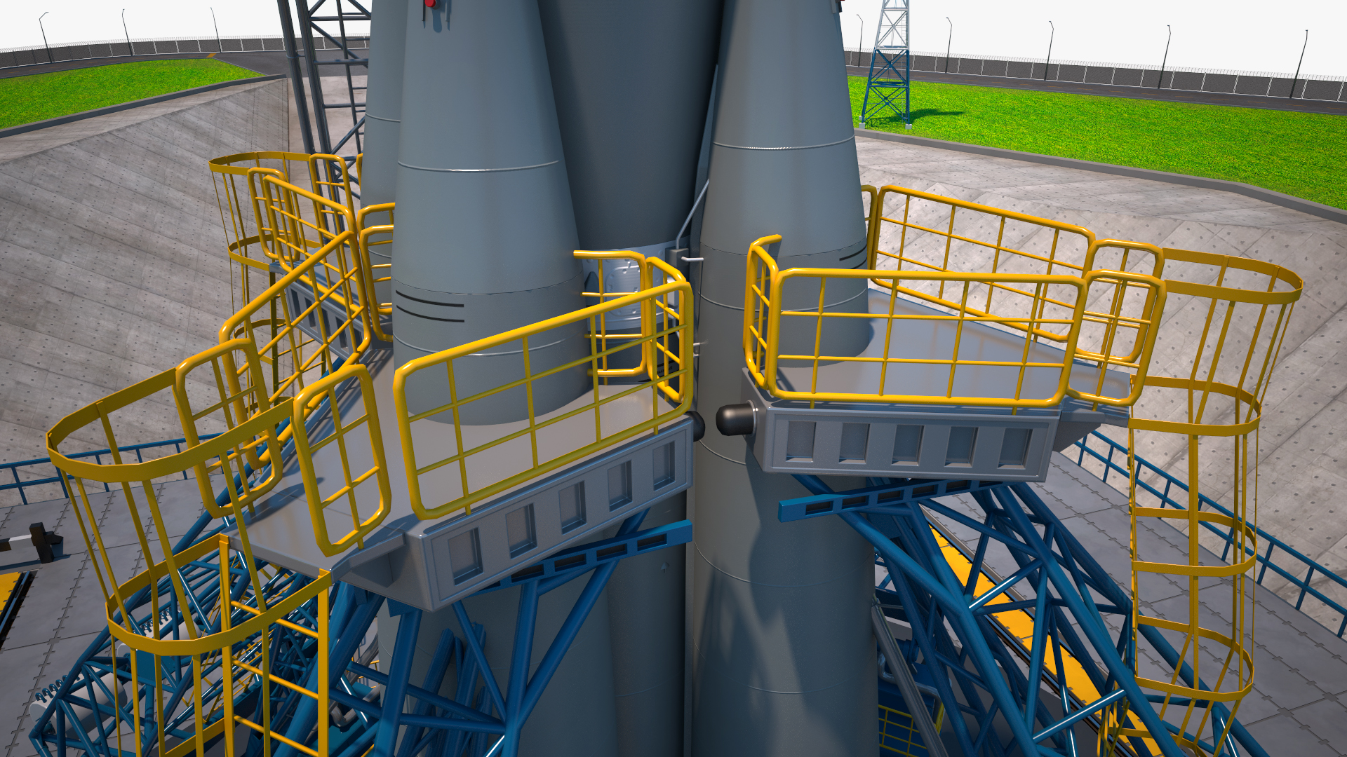 Vostochny Cosmodrome Spaceport with Soyuz 2 Orbital Vehicle 3D model
