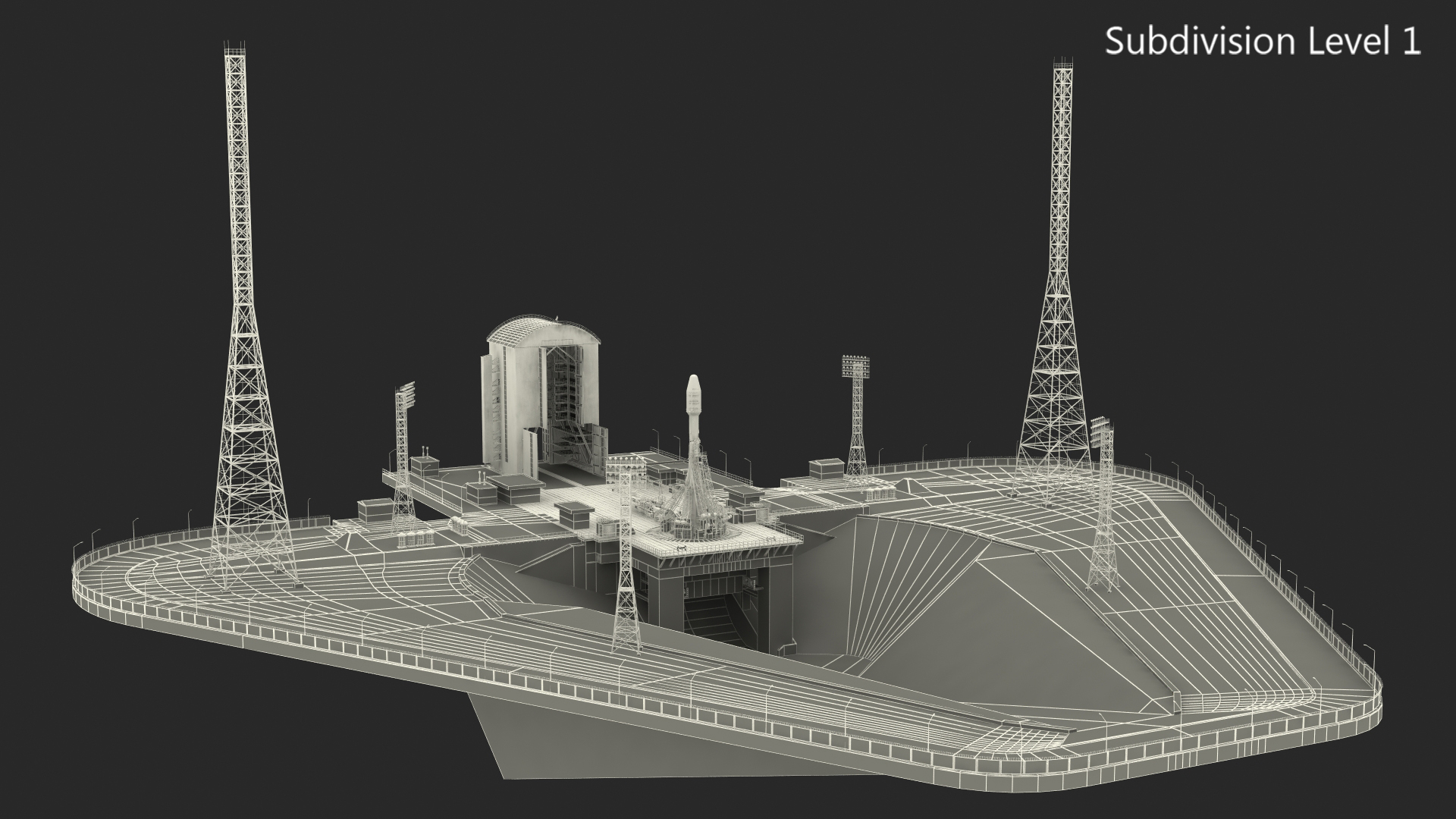 Vostochny Cosmodrome Spaceport with Soyuz 2 Orbital Vehicle 3D model