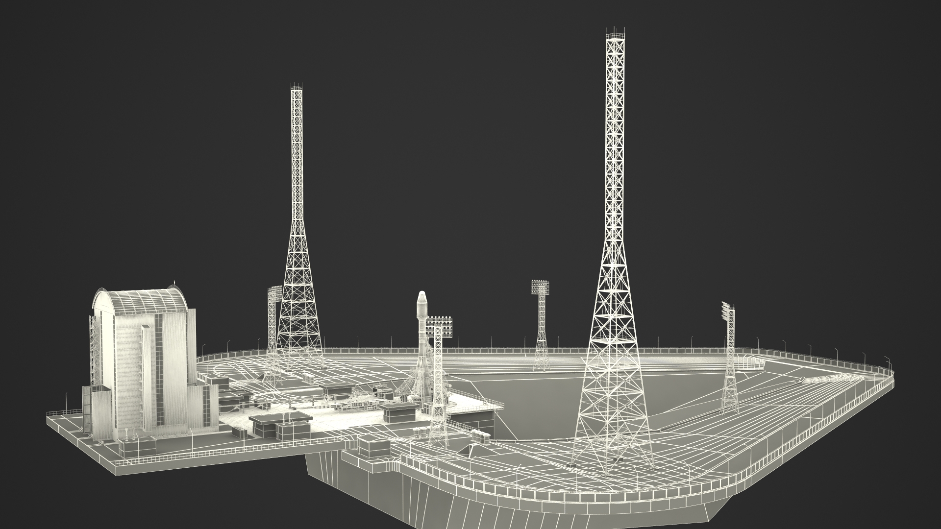 Vostochny Cosmodrome Spaceport with Soyuz 2 Orbital Vehicle 3D model