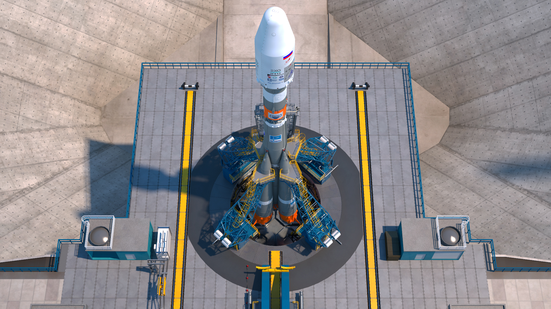 Vostochny Cosmodrome Spaceport with Soyuz 2 Orbital Vehicle 3D model