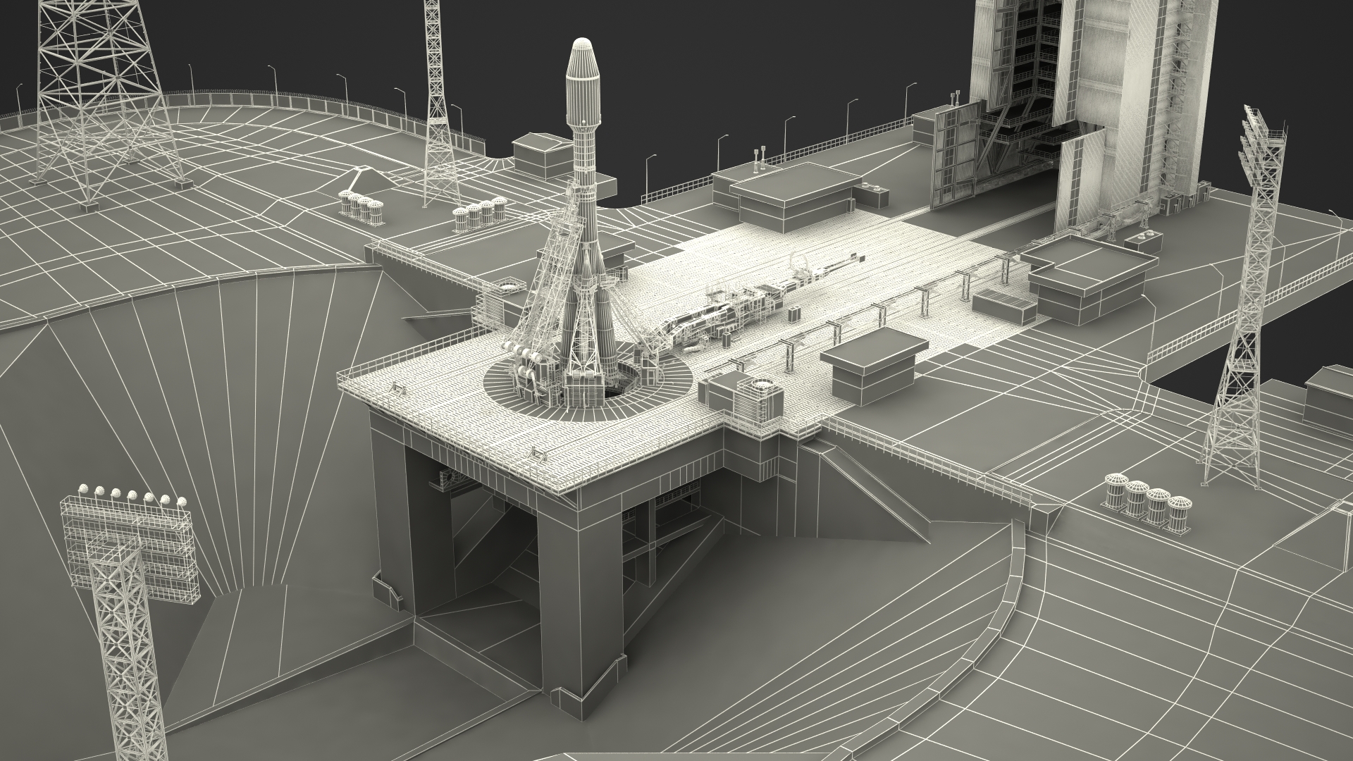 Vostochny Cosmodrome Spaceport with Soyuz 2 Orbital Vehicle 3D model