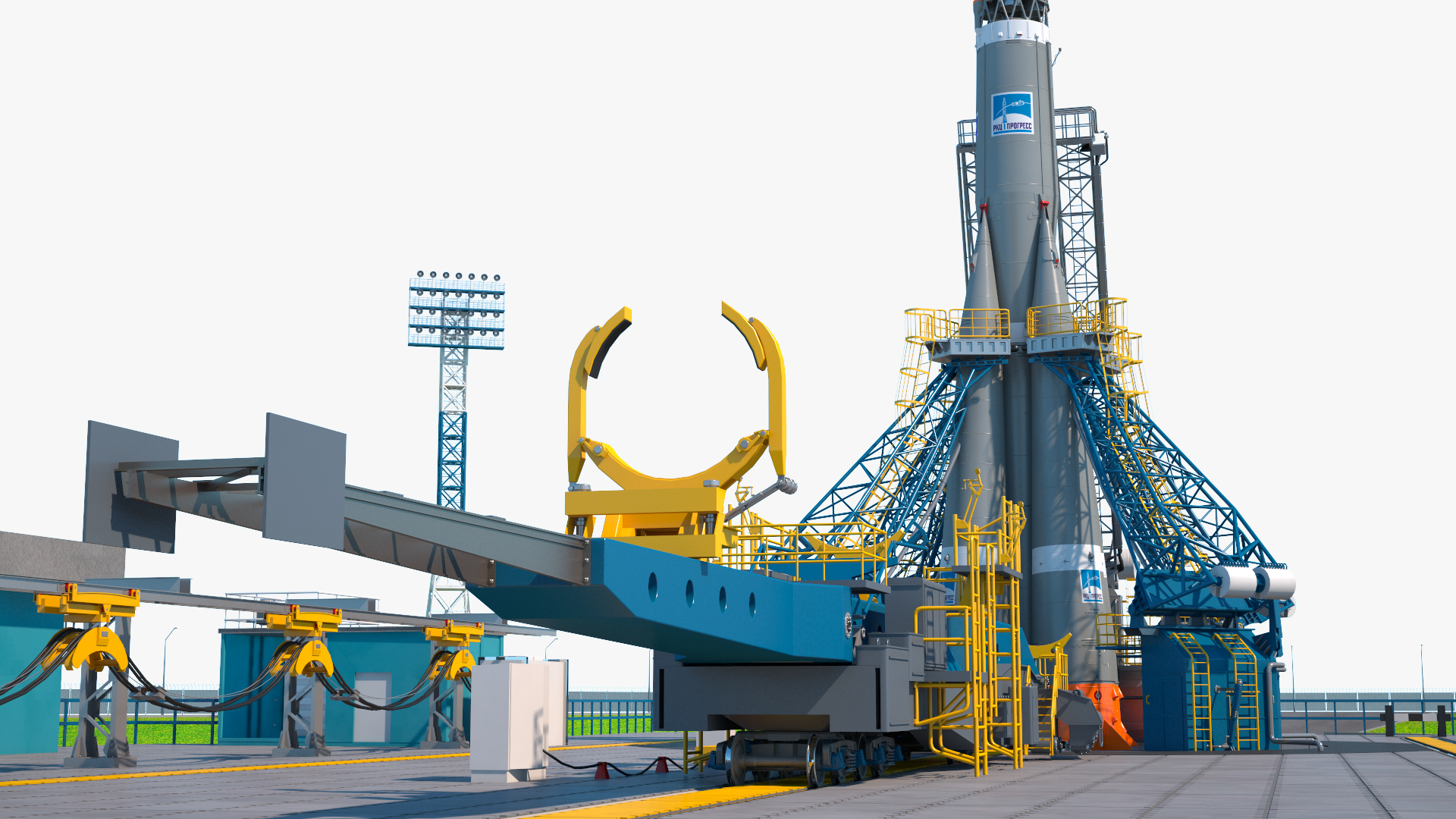 Vostochny Cosmodrome Spaceport with Soyuz 2 Orbital Vehicle 3D model