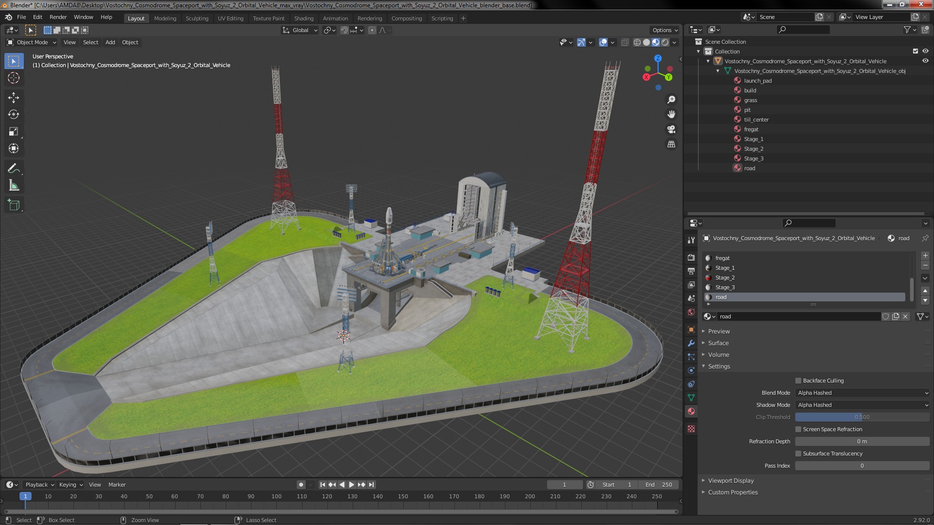 Vostochny Cosmodrome Spaceport with Soyuz 2 Orbital Vehicle 3D model
