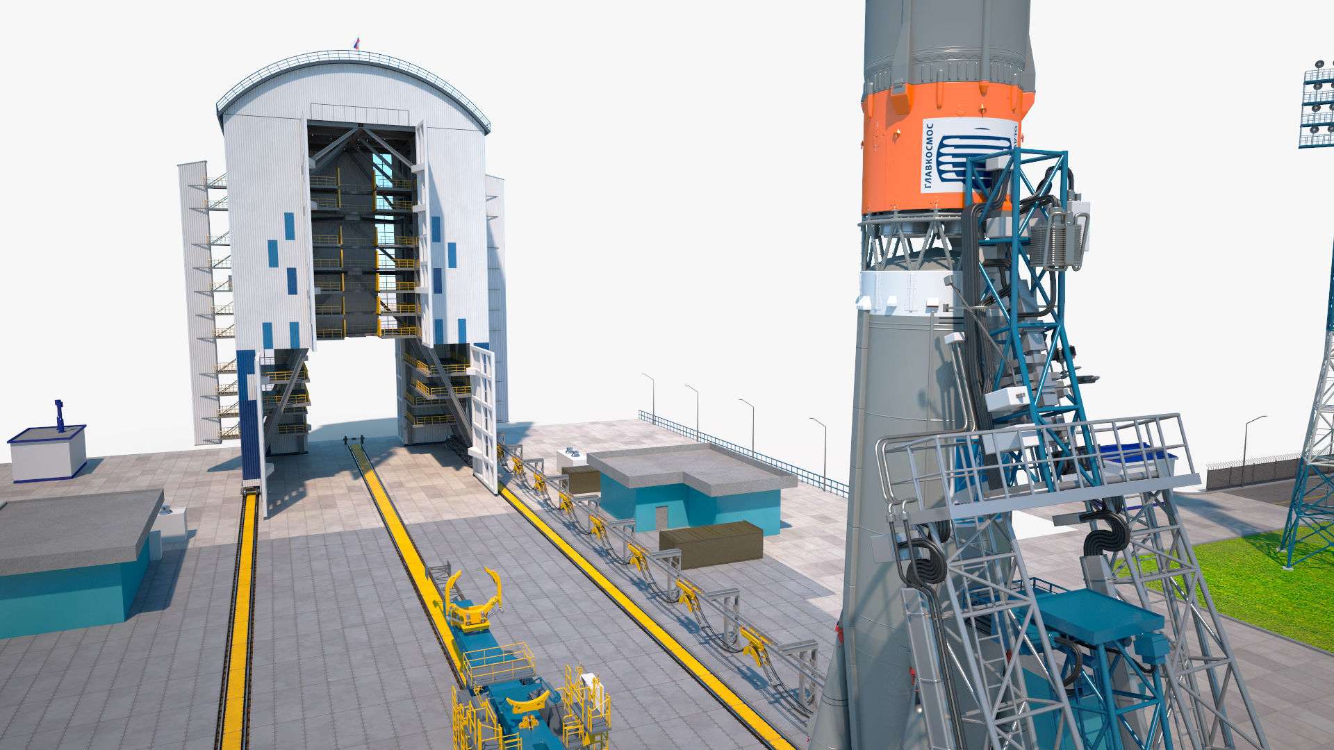 Vostochny Cosmodrome Spaceport with Soyuz 2 Orbital Vehicle 3D model