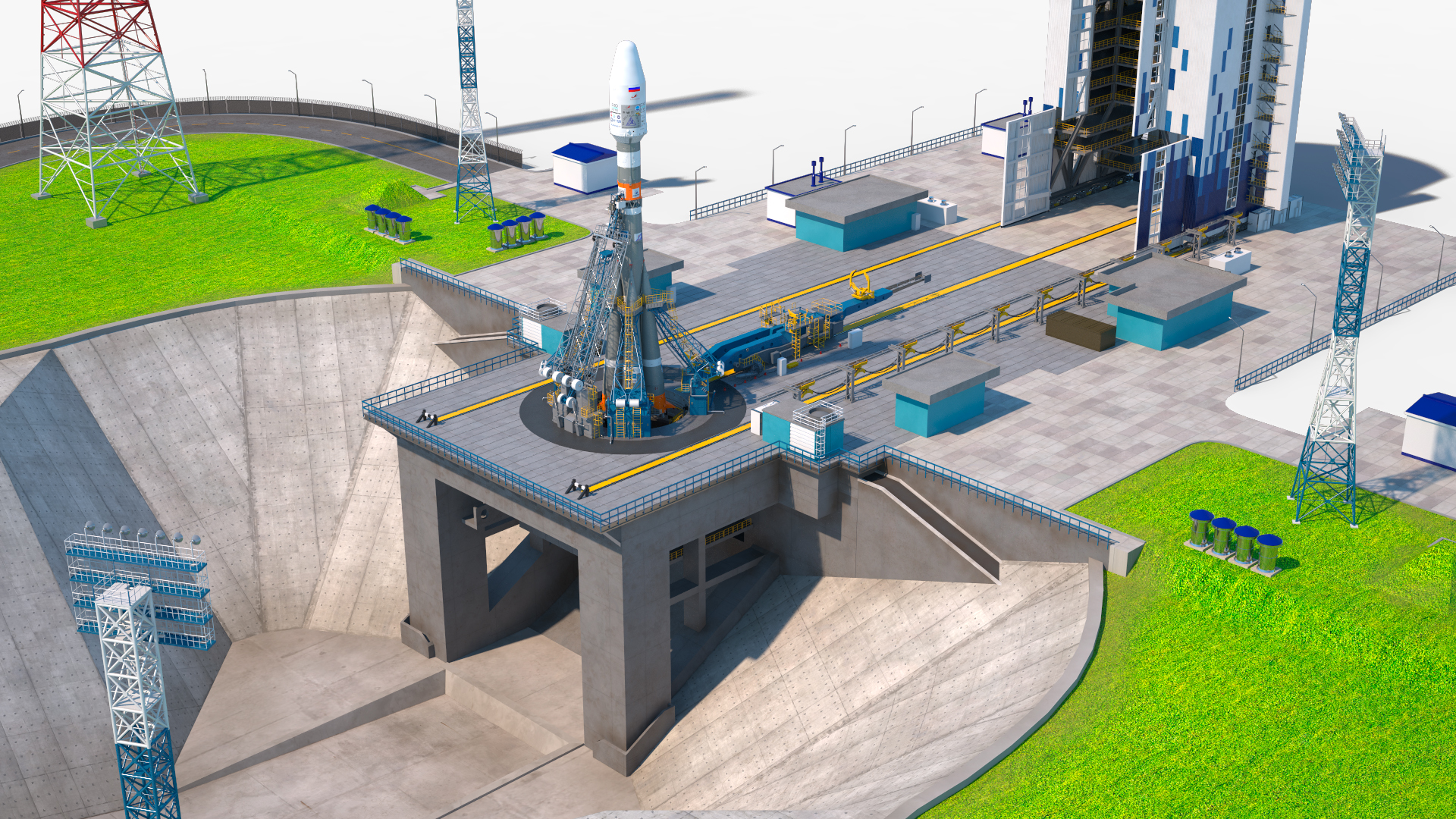 Vostochny Cosmodrome Spaceport with Soyuz 2 Orbital Vehicle 3D model