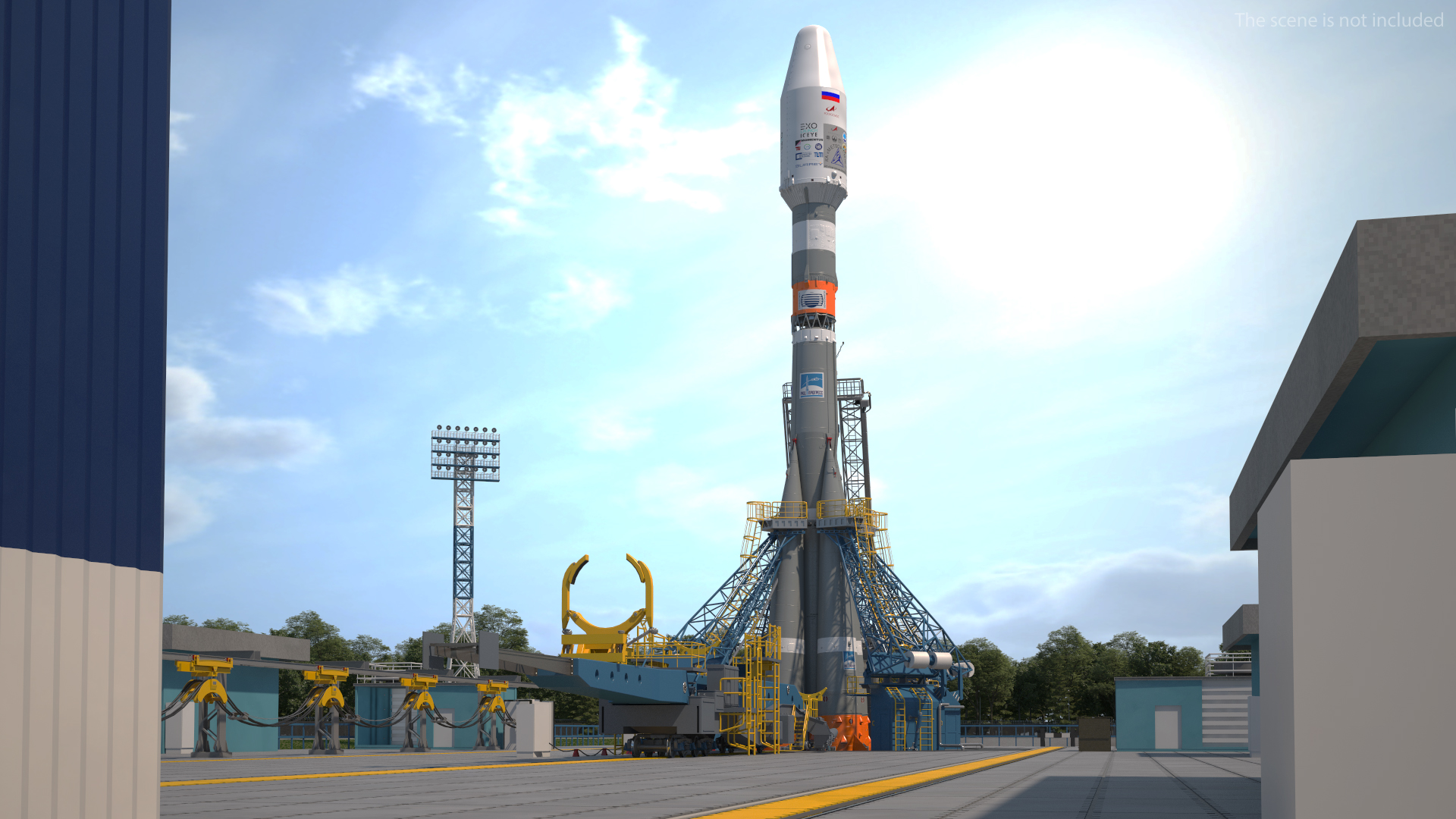 Vostochny Cosmodrome Spaceport with Soyuz 2 Orbital Vehicle 3D model