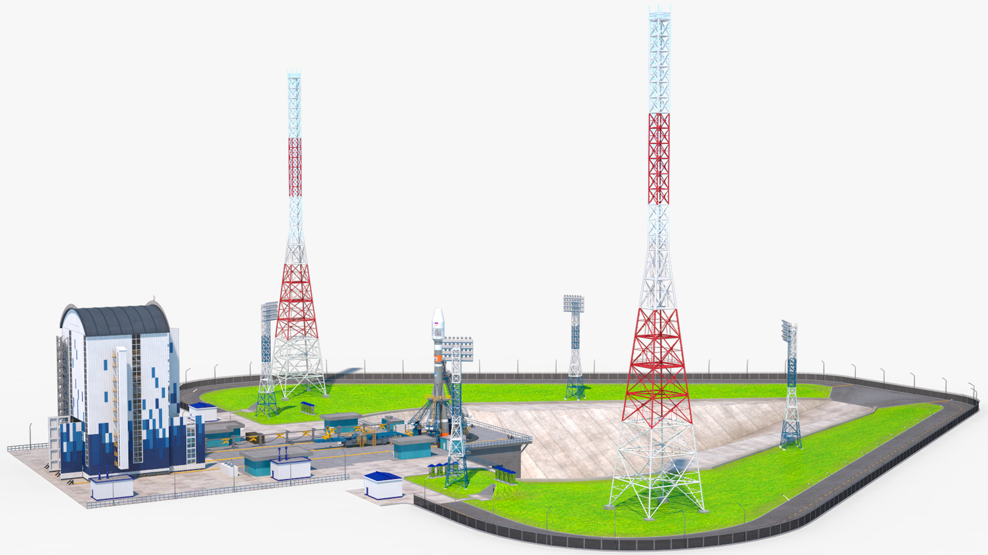 Vostochny Cosmodrome Spaceport with Soyuz 2 Orbital Vehicle 3D model