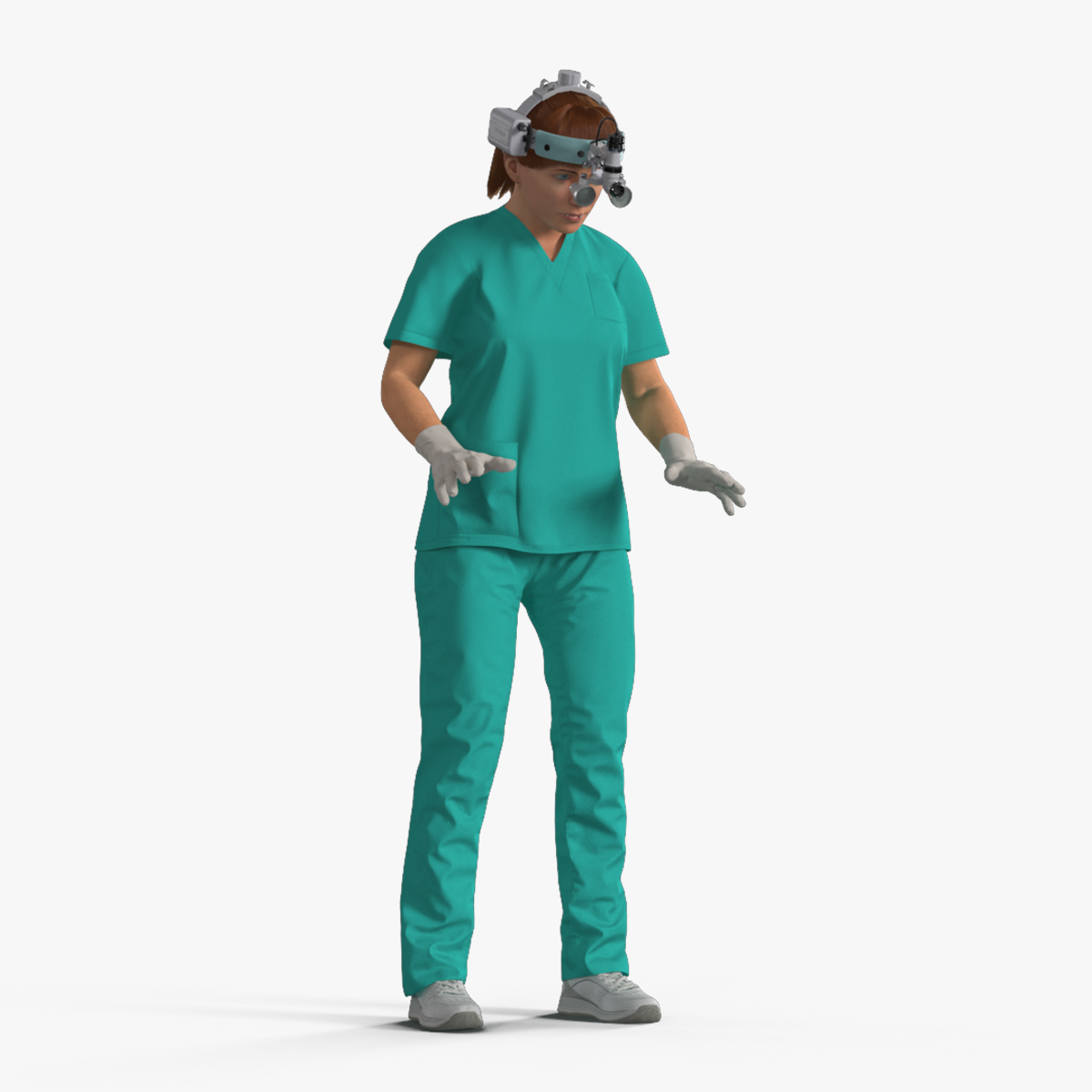 3D Female Dental Doctor with Loupe Light Rigged Fur model