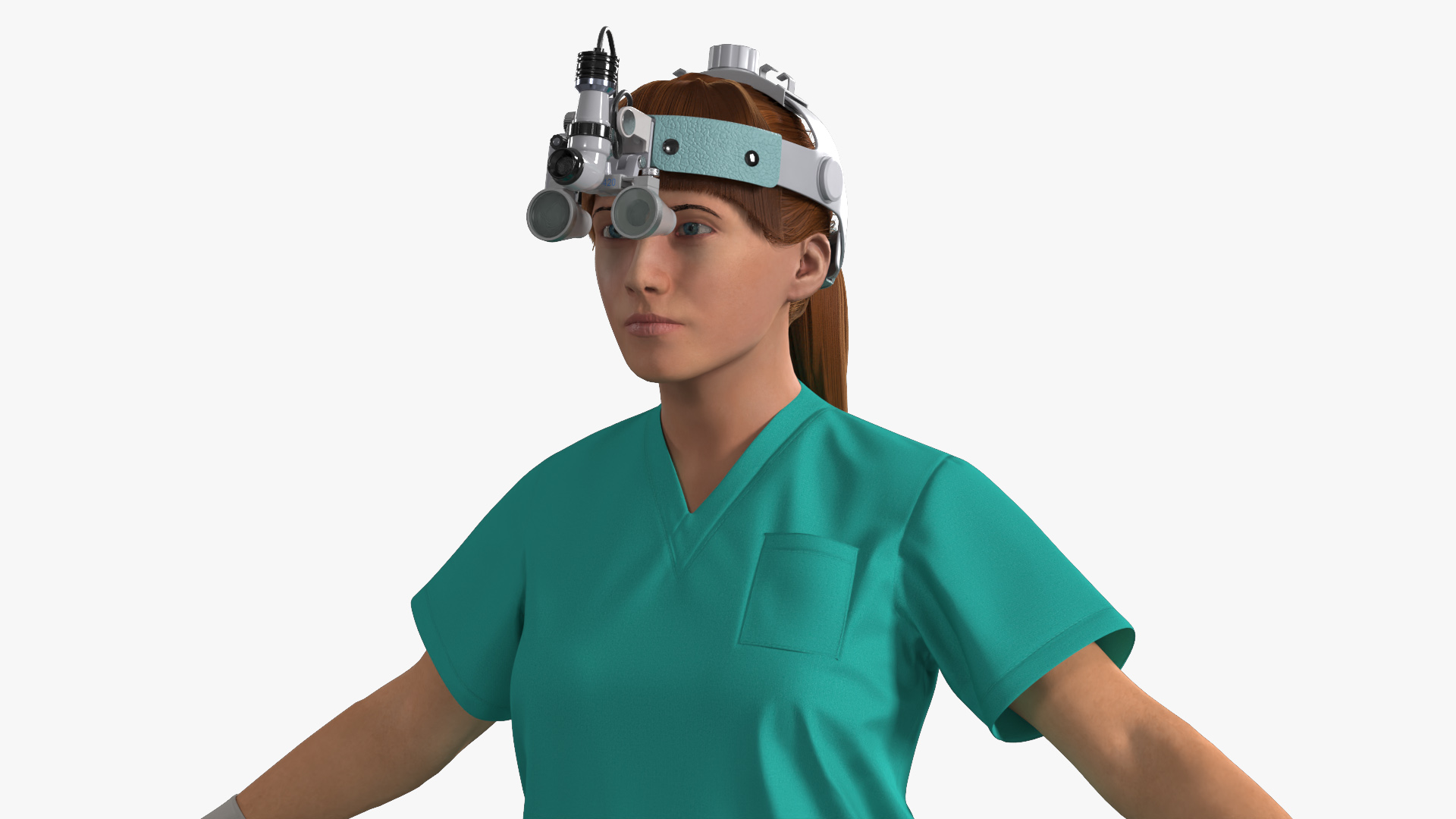 3D Female Dental Doctor with Loupe Light Rigged Fur model