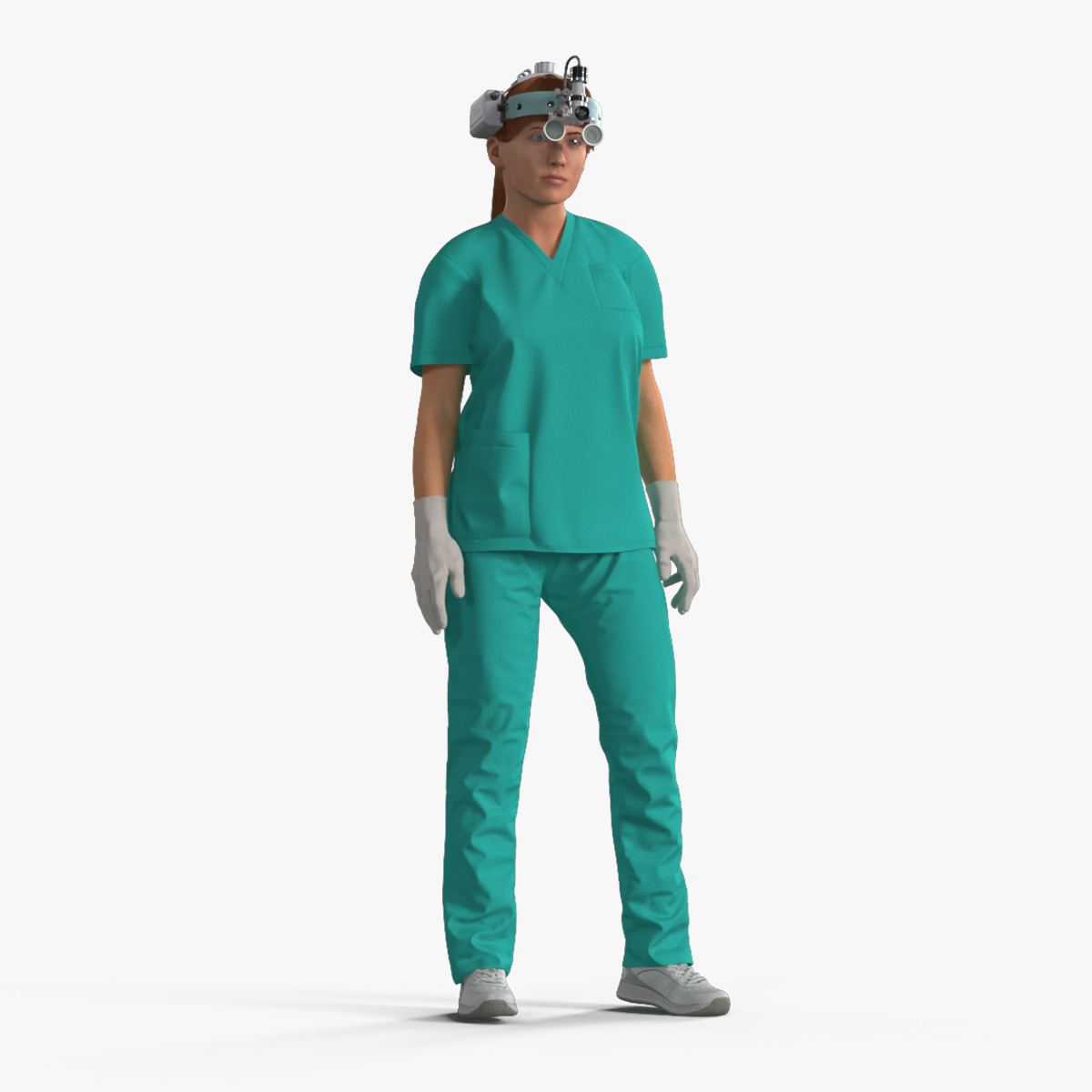 3D Female Dental Doctor with Loupe Light Rigged Fur model