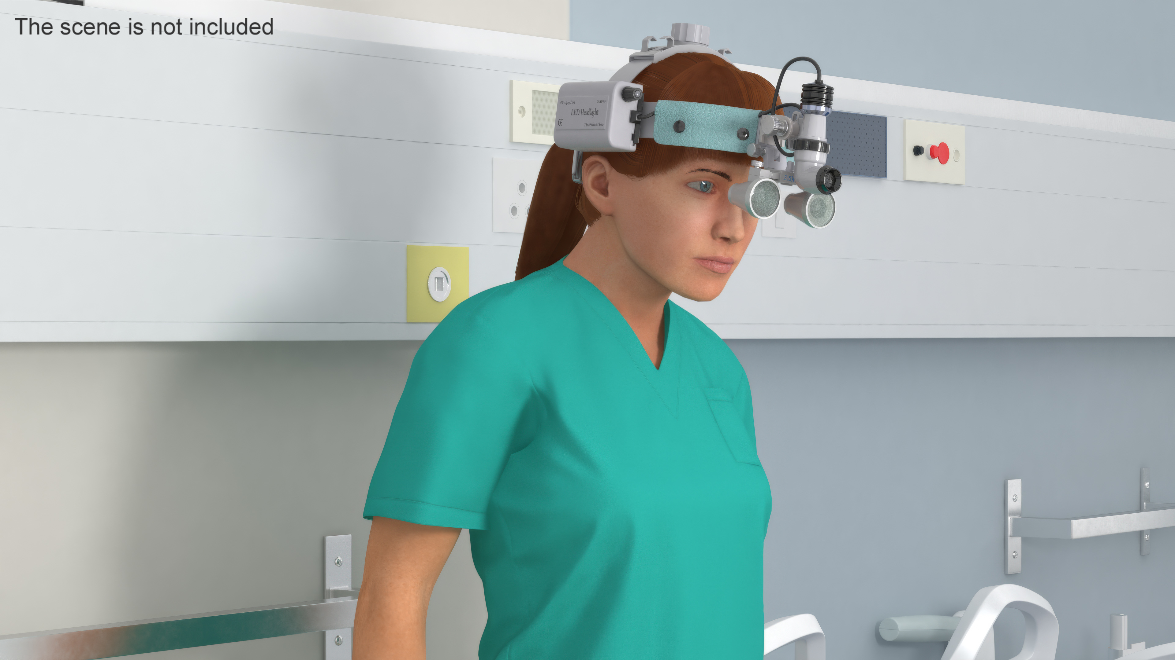 3D Female Dental Doctor with Loupe Light Rigged Fur model