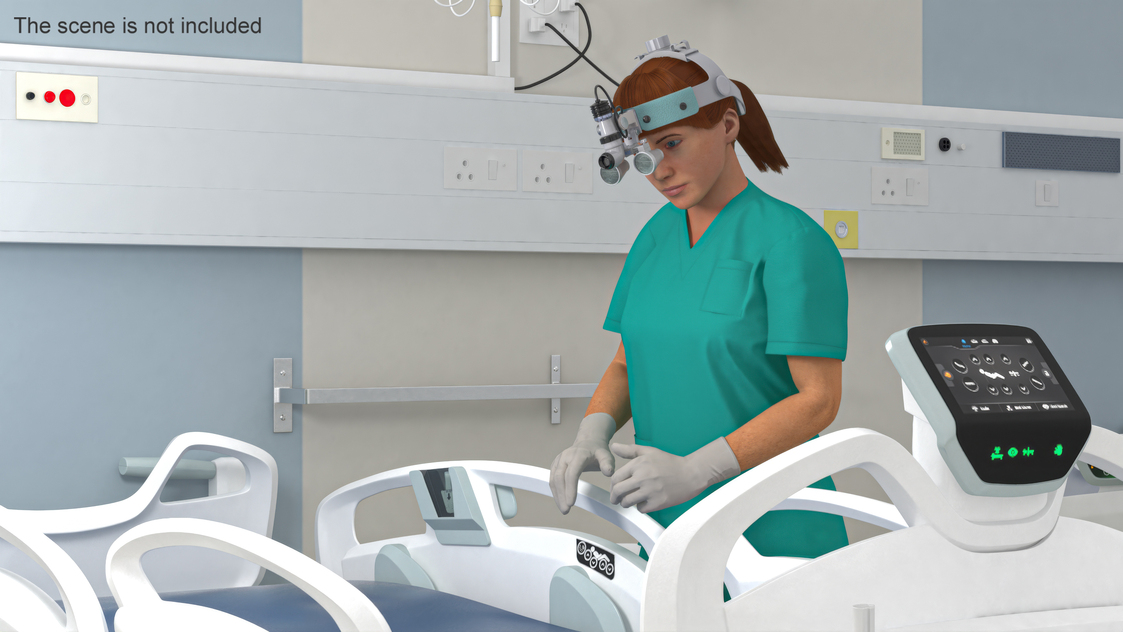 3D Female Dental Doctor with Loupe Light Rigged Fur model
