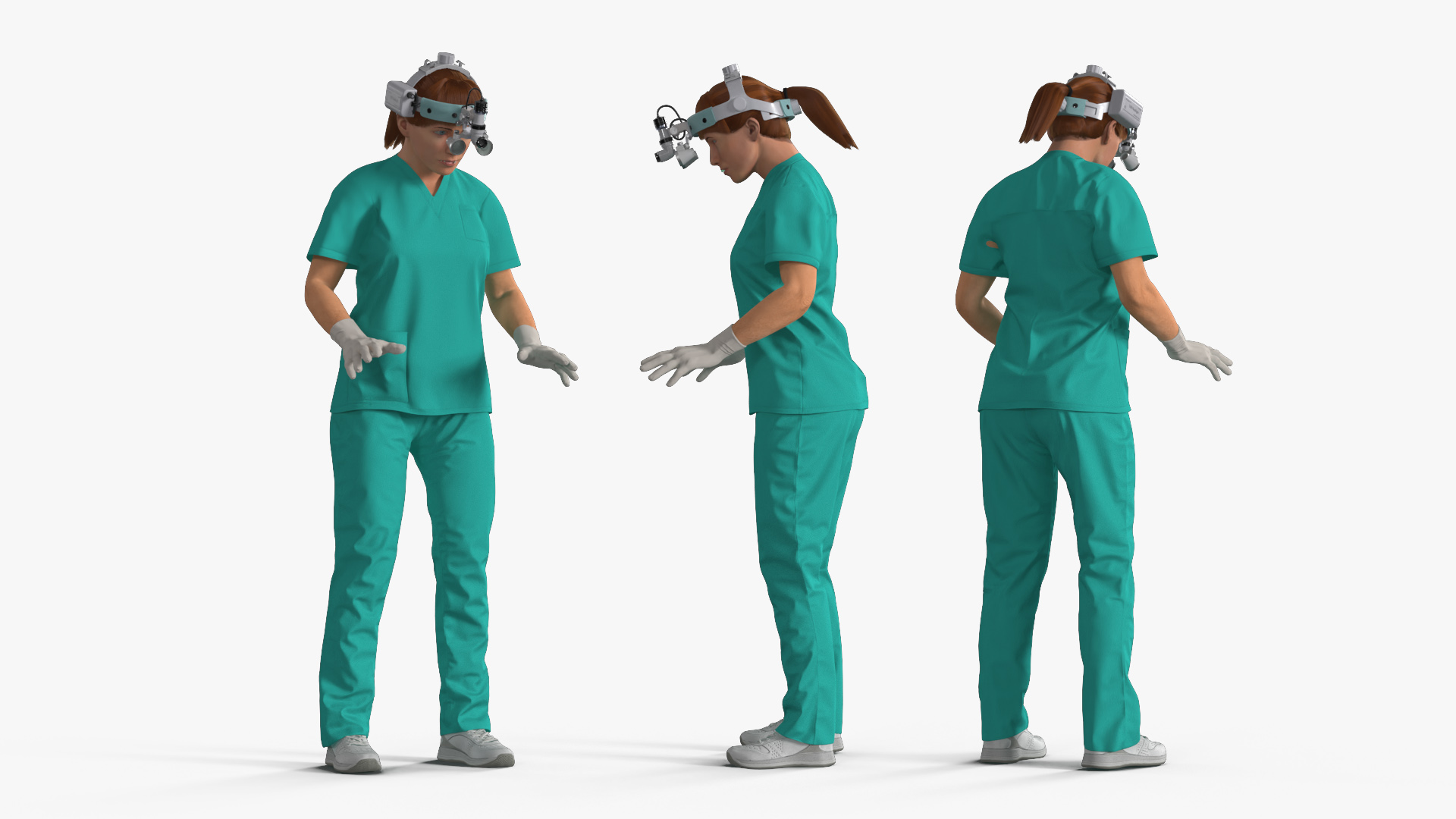 3D Female Dental Doctor with Loupe Light Rigged Fur model