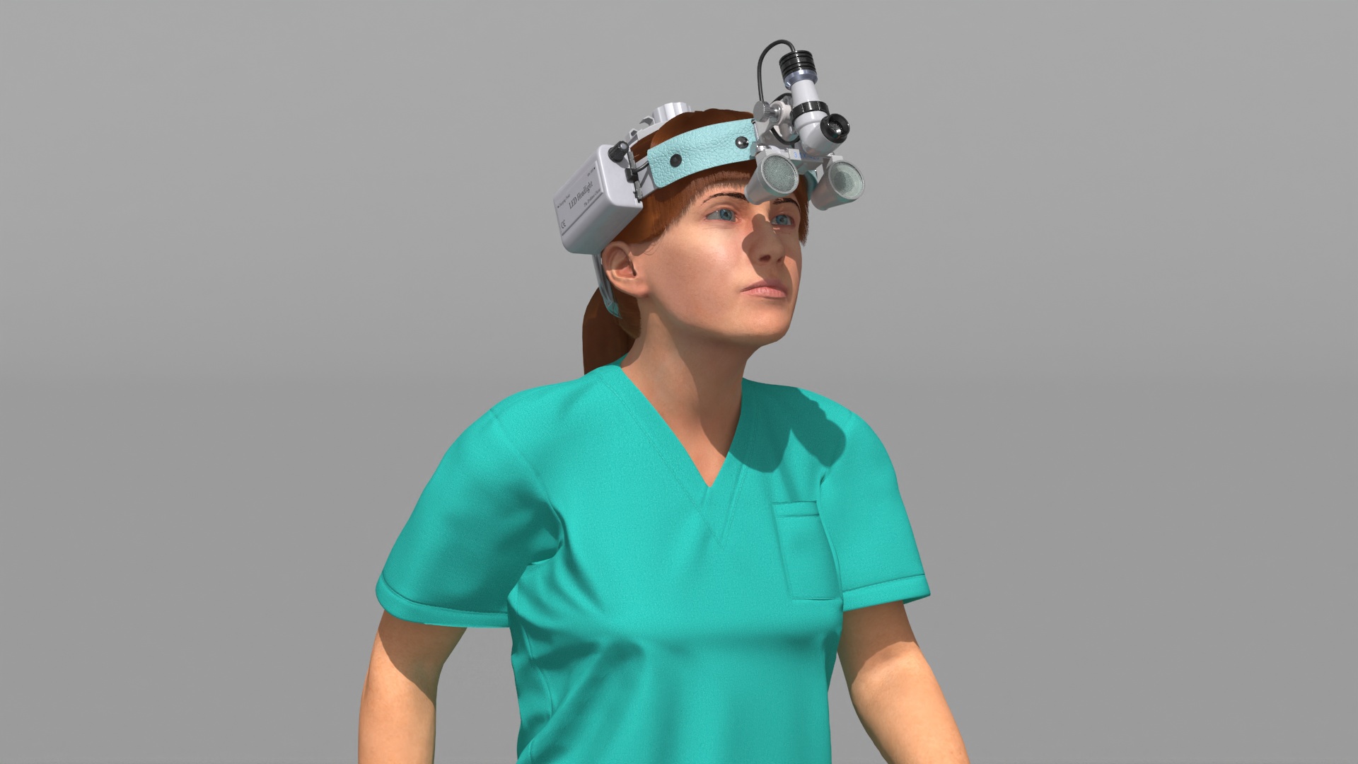 3D Female Dental Doctor with Loupe Light Rigged Fur model