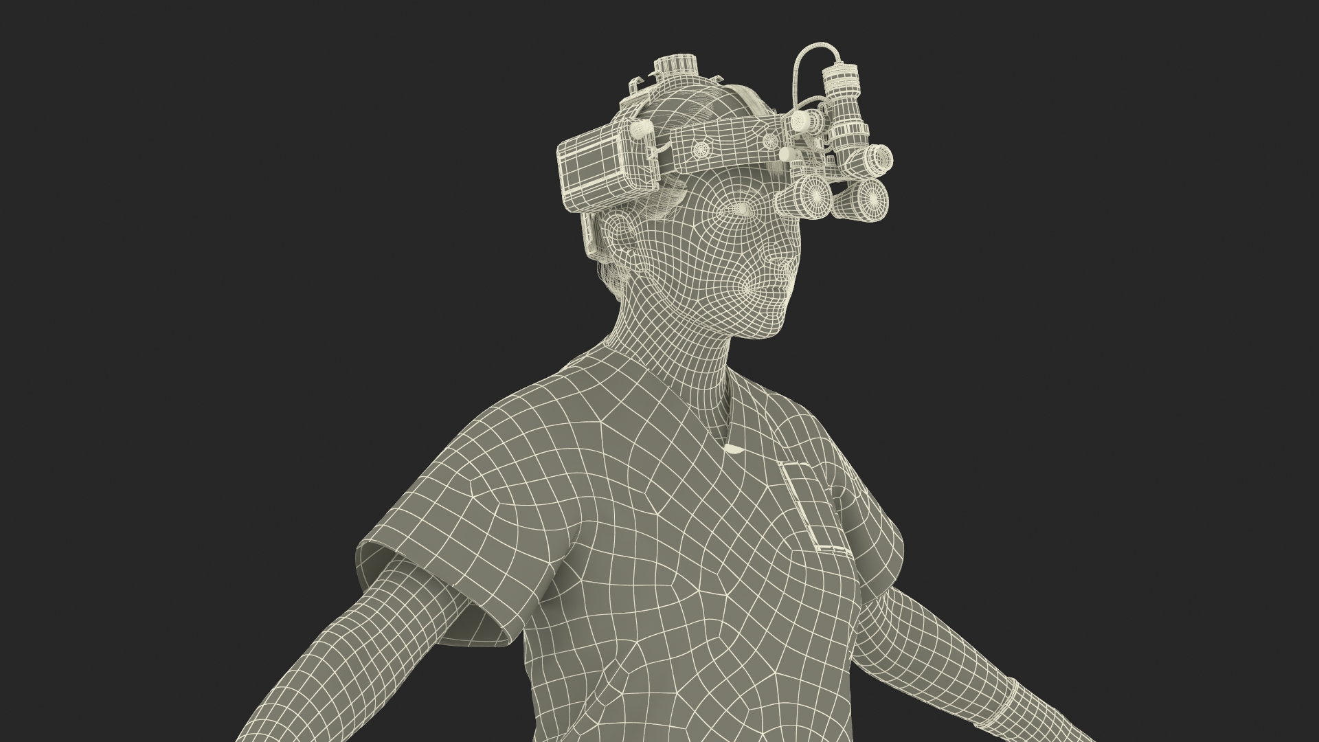 3D Female Dental Doctor with Loupe Light Rigged Fur model