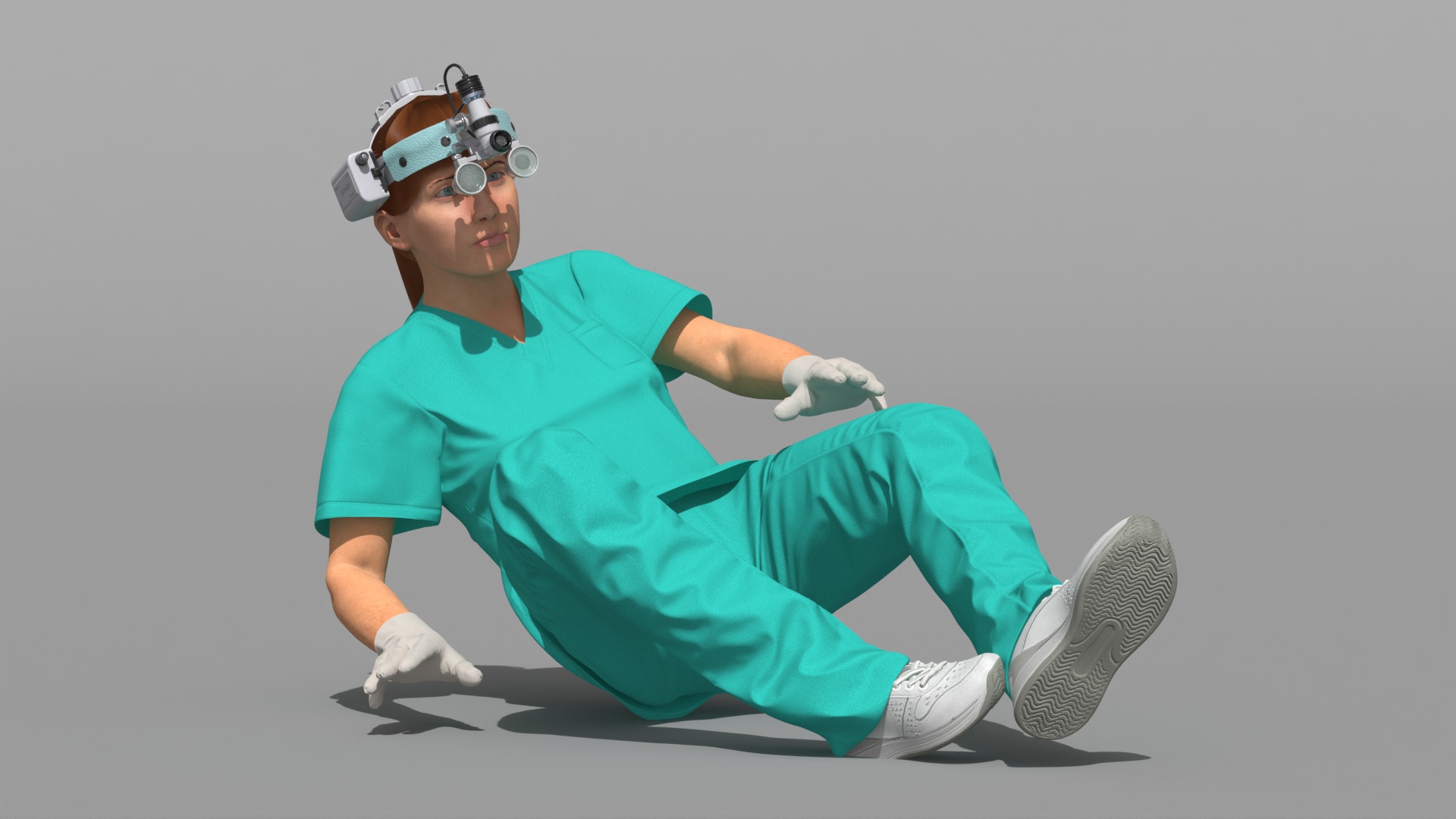 3D Female Dental Doctor with Loupe Light Rigged Fur model