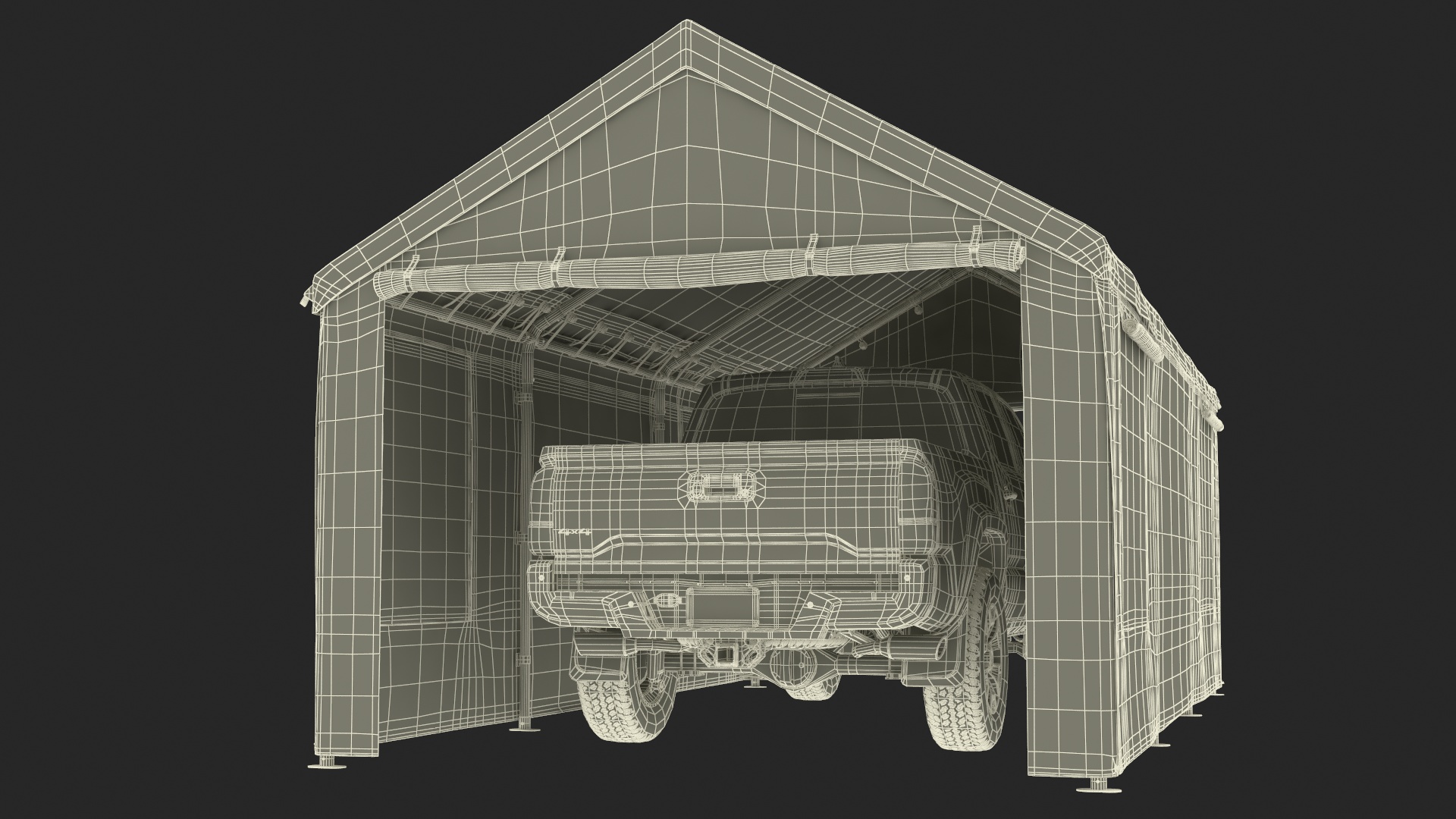 3D Military Camouflage Tent Shelter with Toyota Tacoma Pickup model