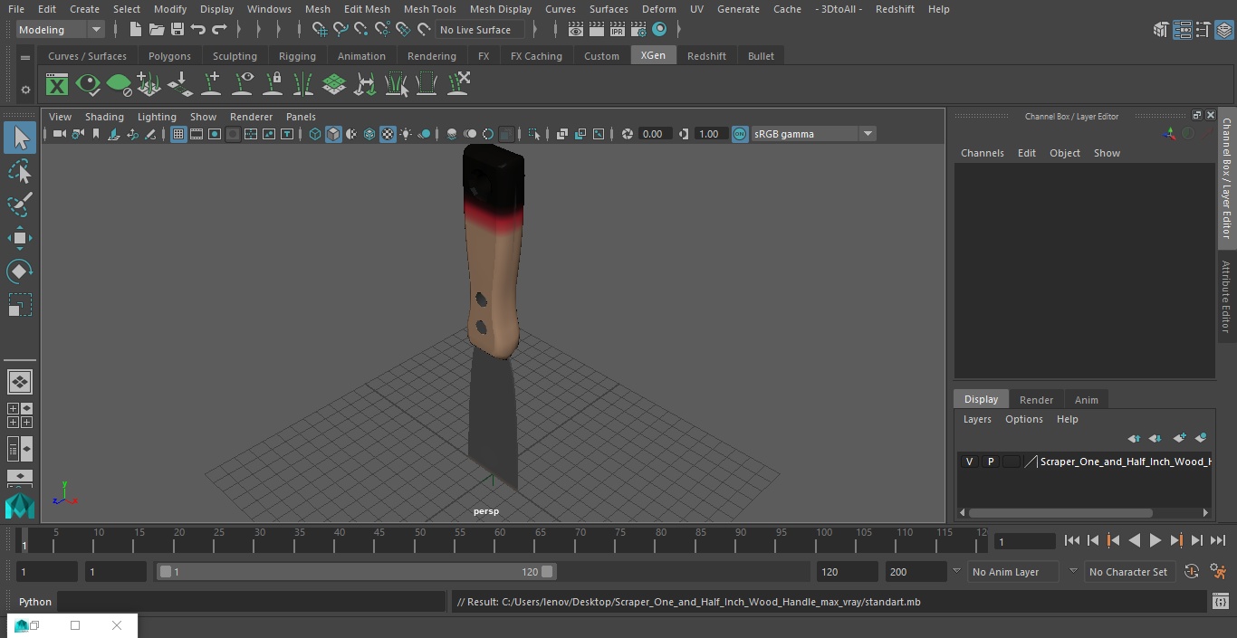 Scraper One and Half Inch Wood Handle 3D