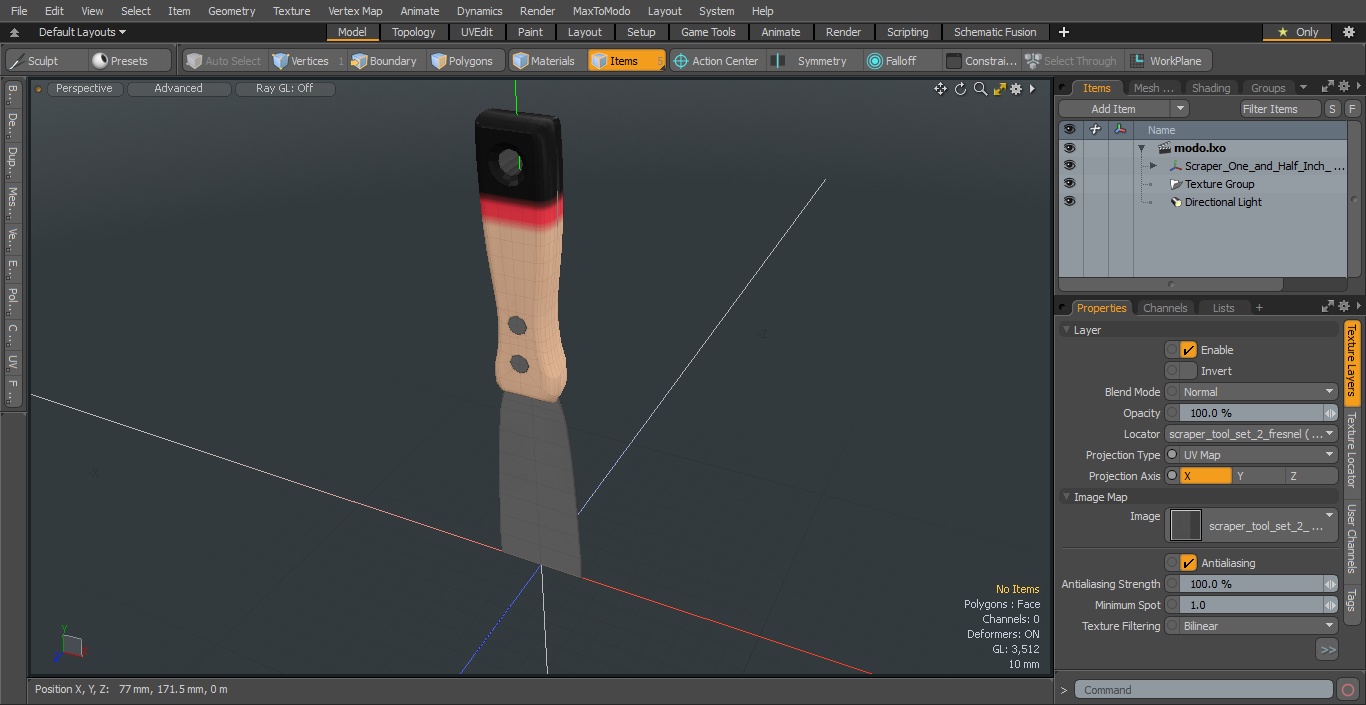 Scraper One and Half Inch Wood Handle 3D