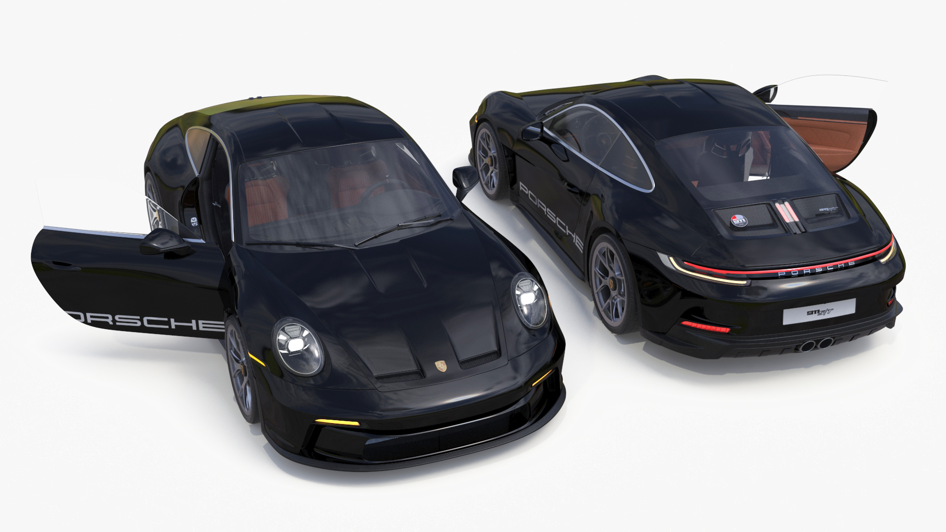 3D model Sport Car Porsche 911 2024 Black Simplified Rigged