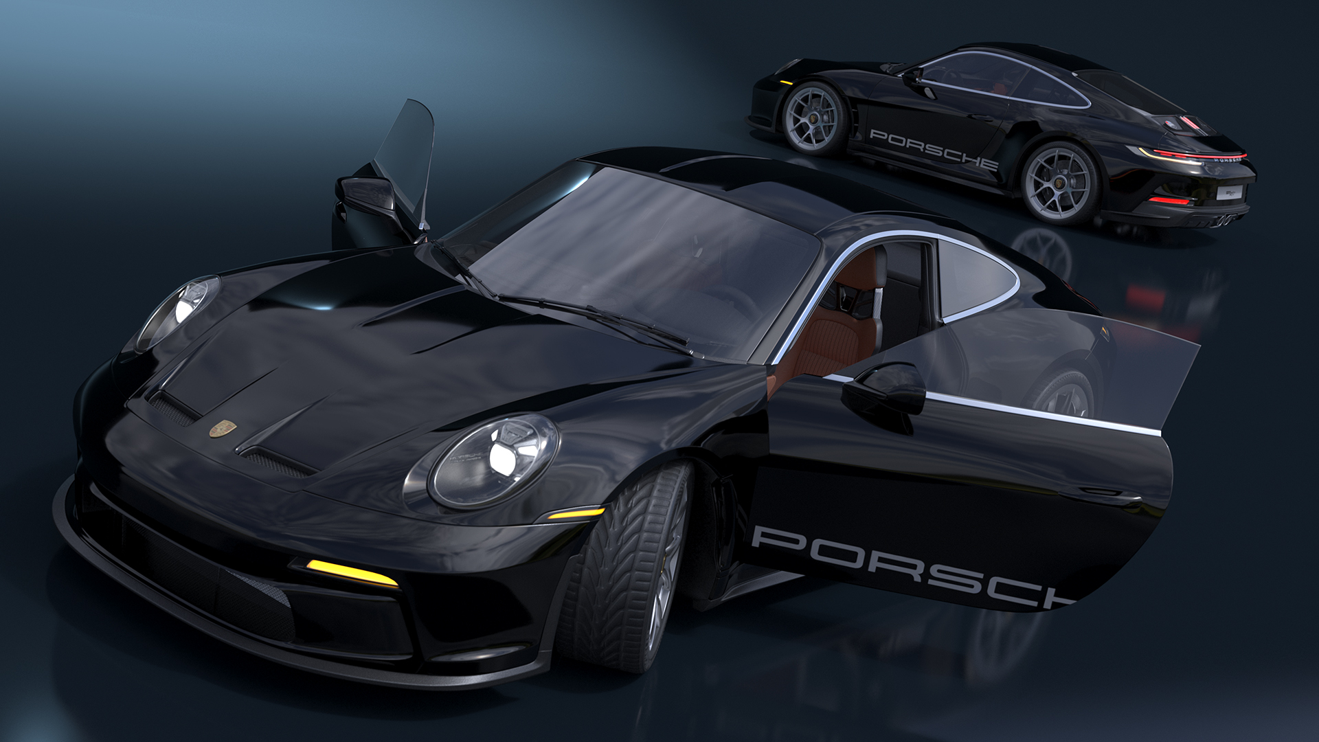 3D model Sport Car Porsche 911 2024 Black Simplified Rigged